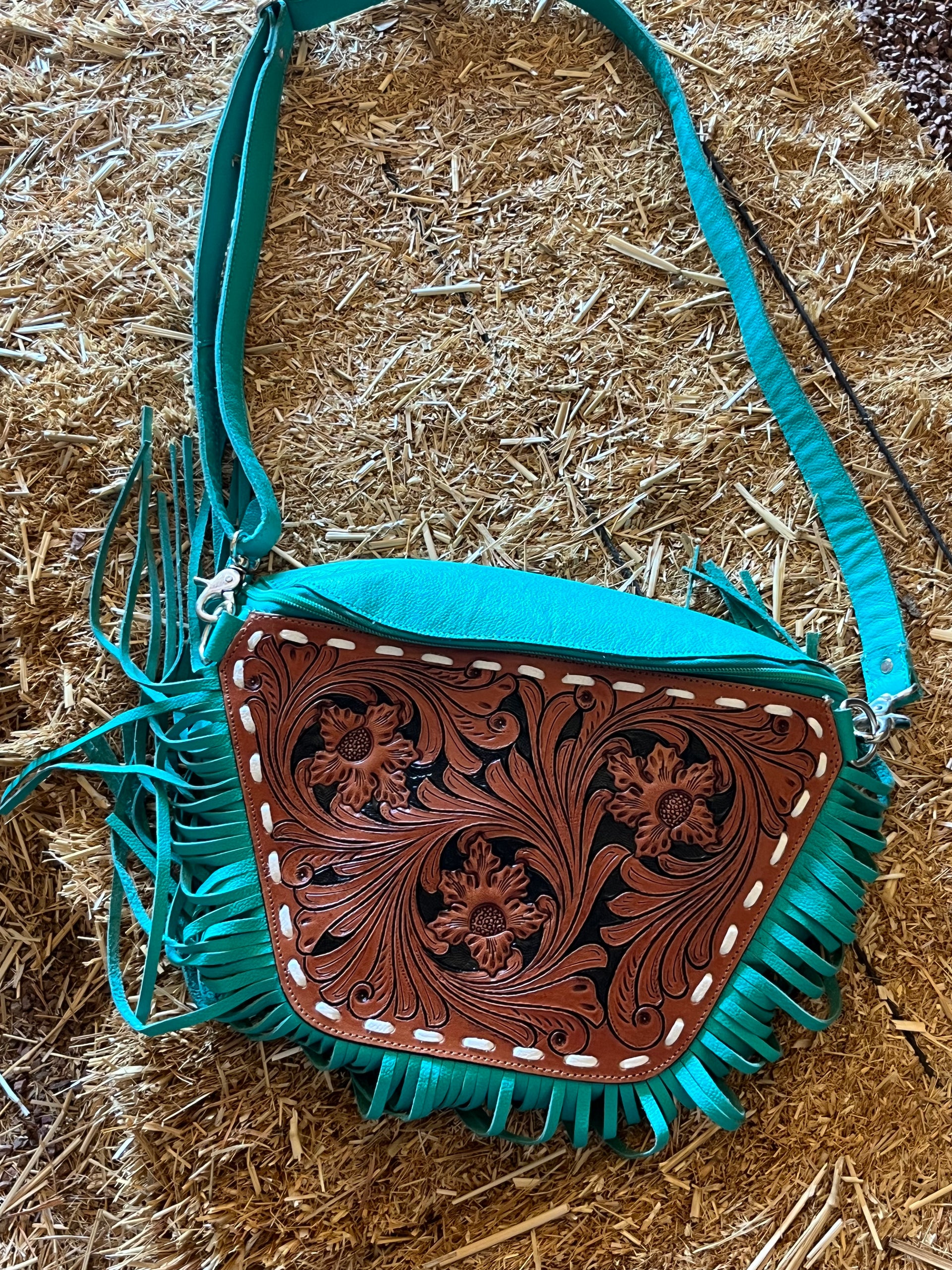 Genuine Tooled Leather Fringe Purse