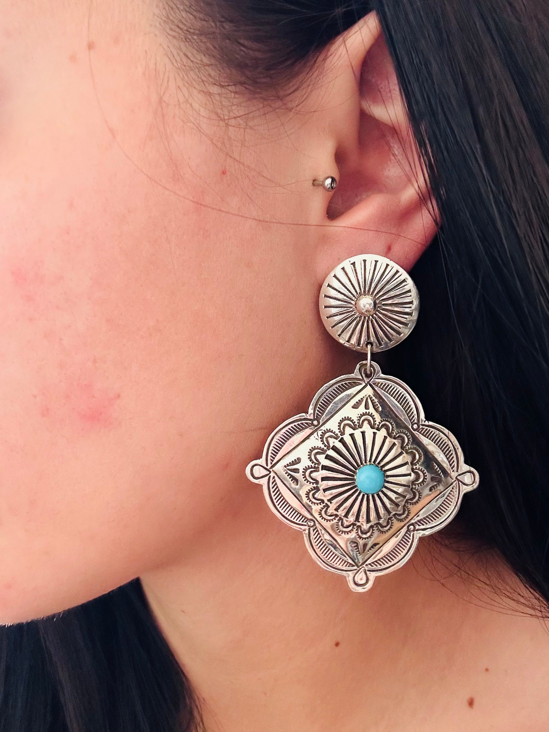 Genevieve Black Kingman Turquoise & Sterling Silver Post Dangle Earrings