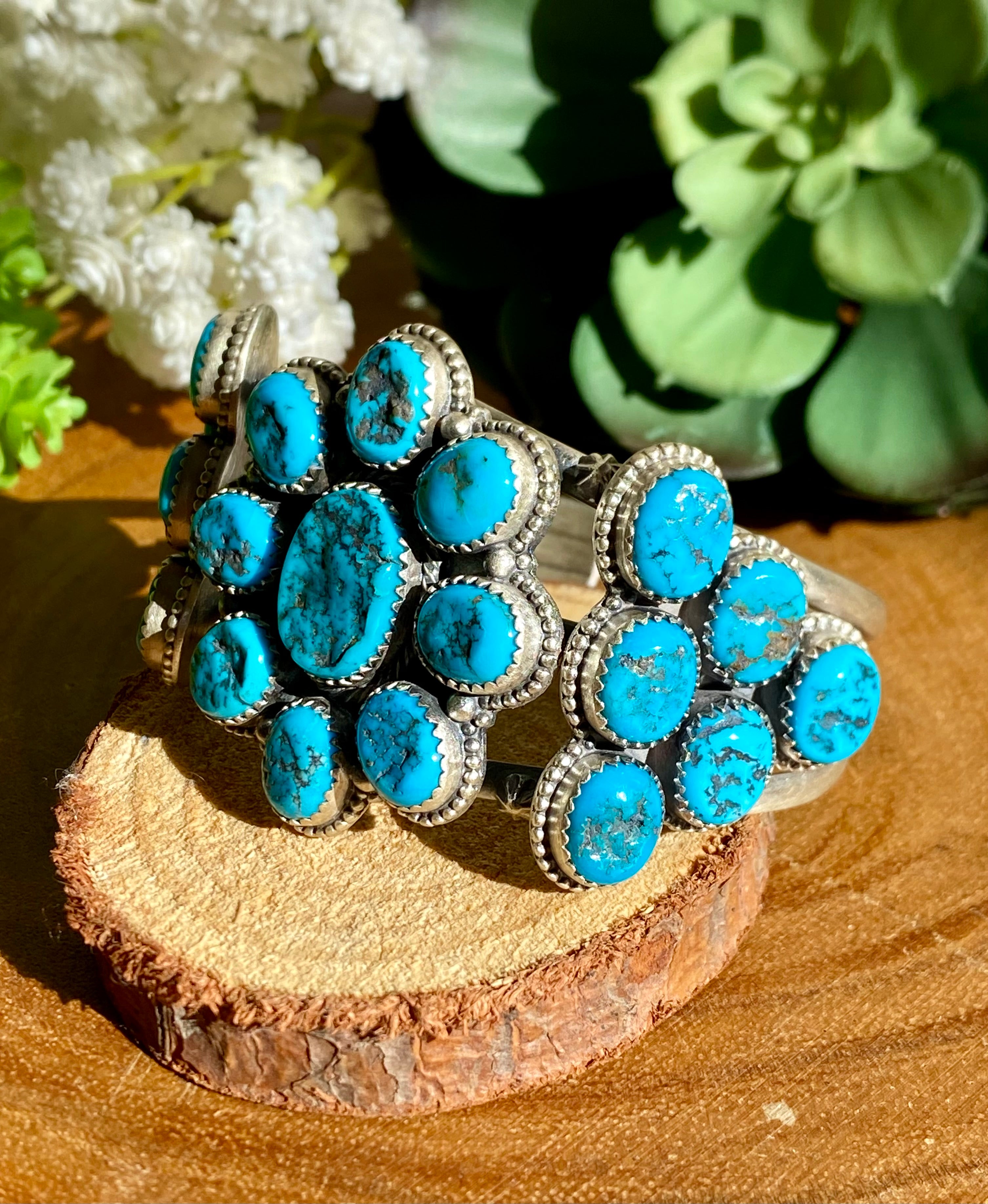 Zia Navajo Made Kingman Turquoise & Sterling Silver Cuff Bracelet