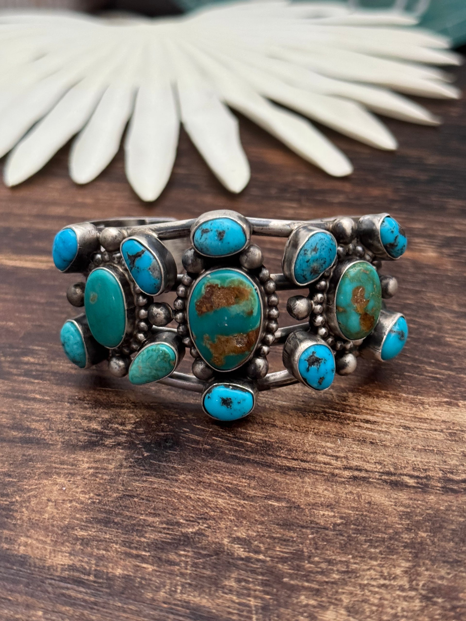 Kathleen Chavez Multi Turquoise & Sterling Silver Cluster Cuff Bracelet
