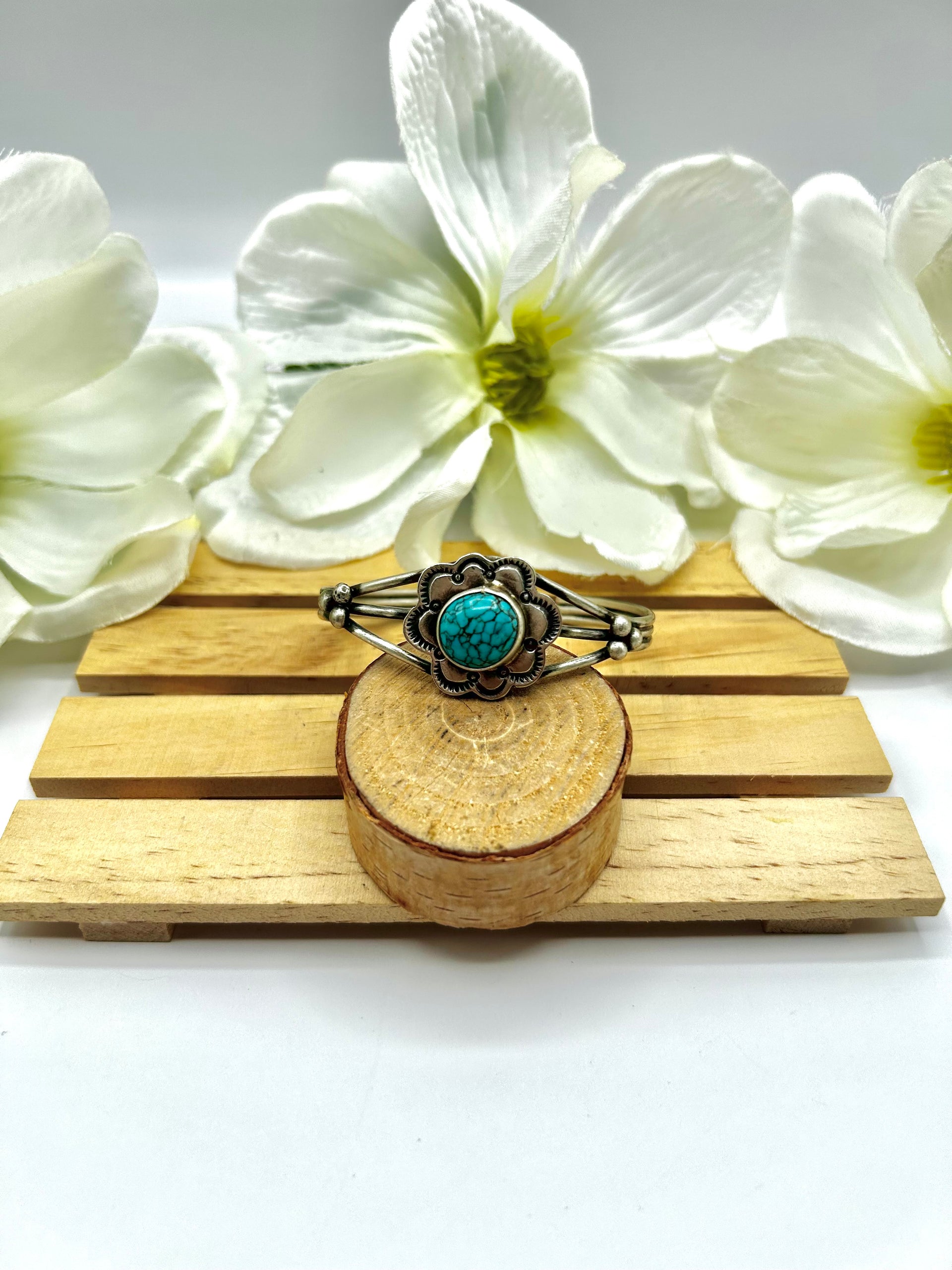 Navajo Made Egyptian Turquoise & Sterling Silver Cuff Bracelet