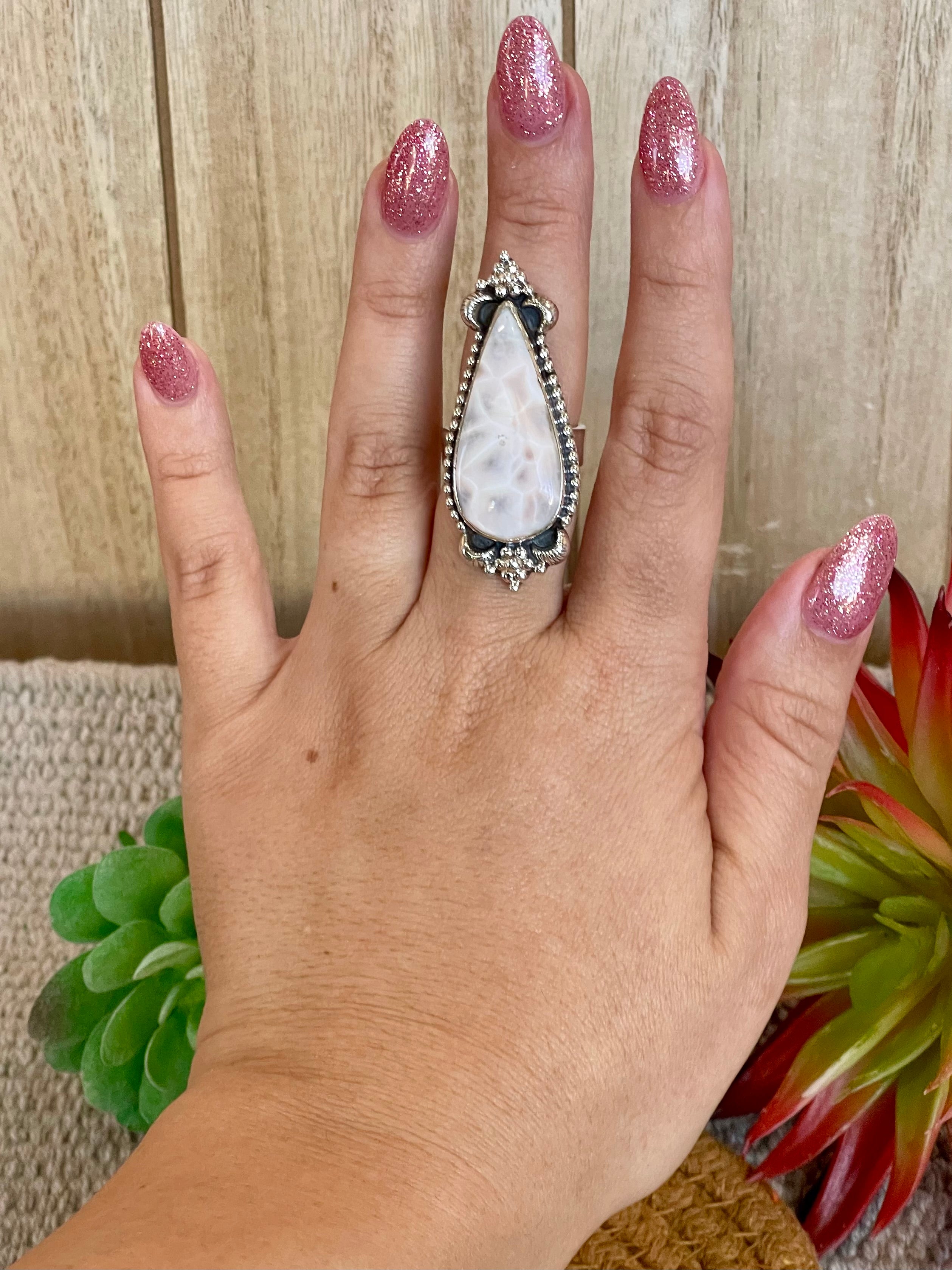 Southwest Handmade Pink Larimar & Sterling Silver Adjustable Ring