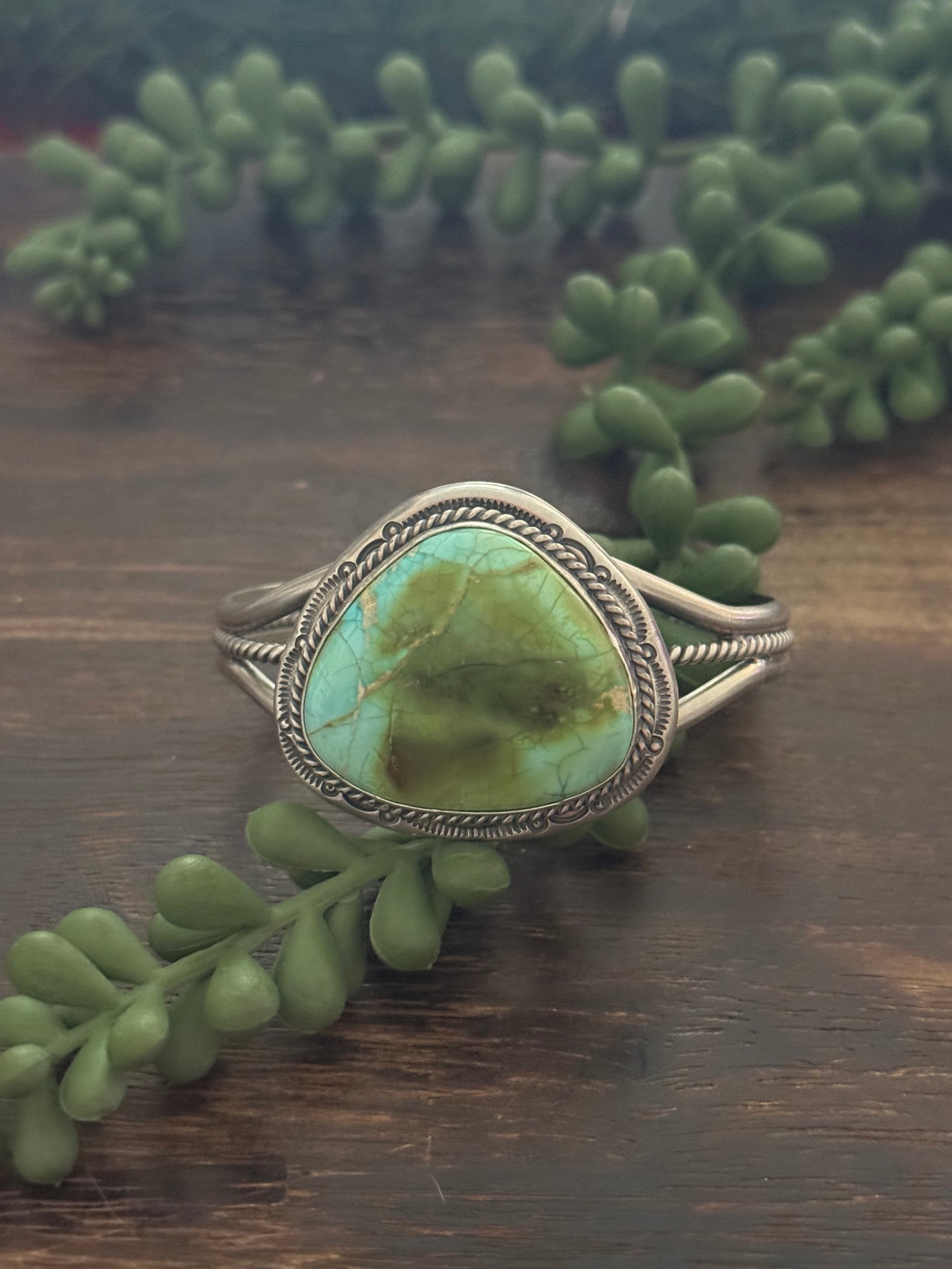 Navajo Made Sonoran Mountain Turquoise & Sterling Silver Cuff Bracelet