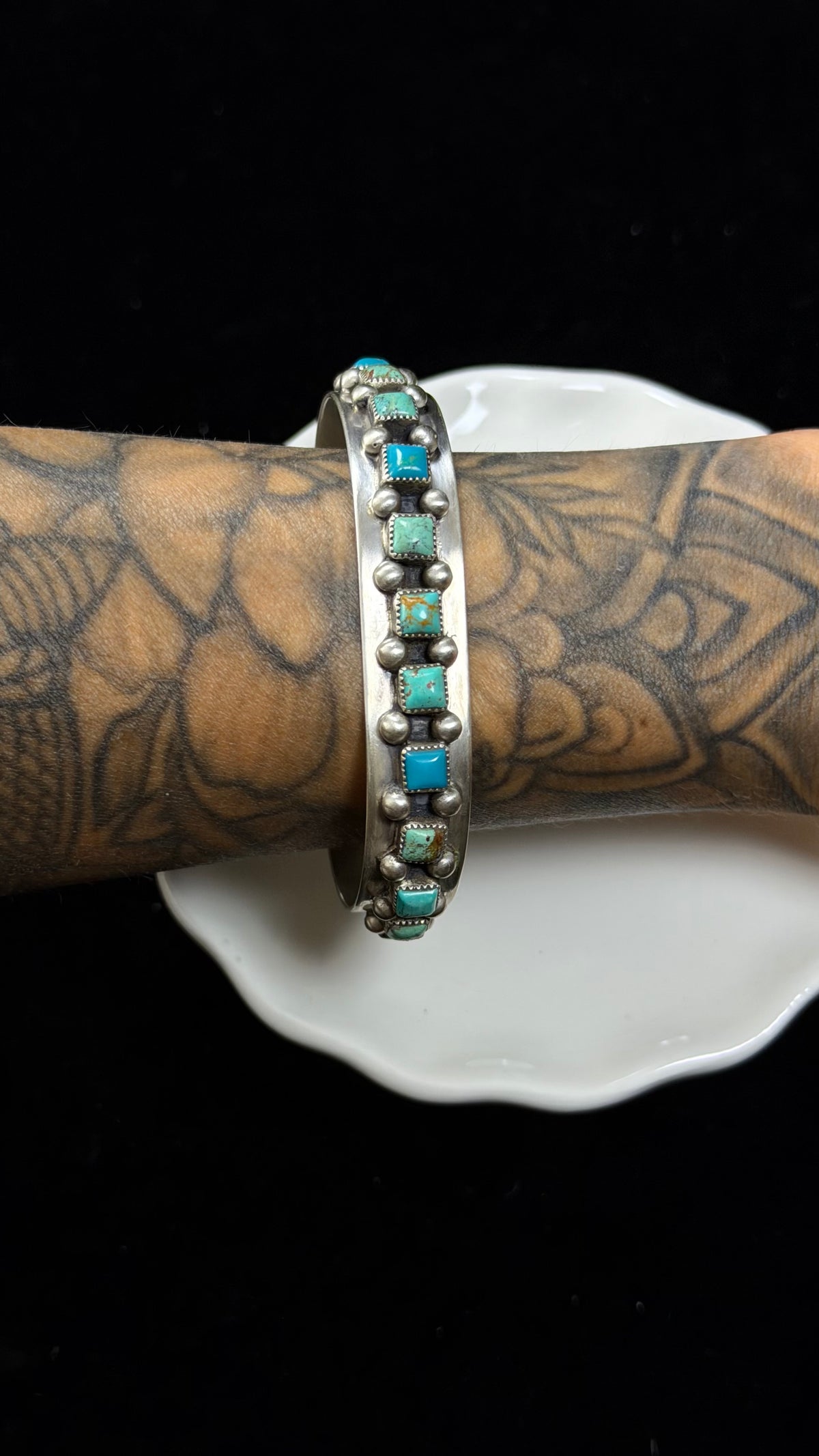 Paul Largo Mixed Turquoise & Sterling Silver Cluster Cuff Bracelet