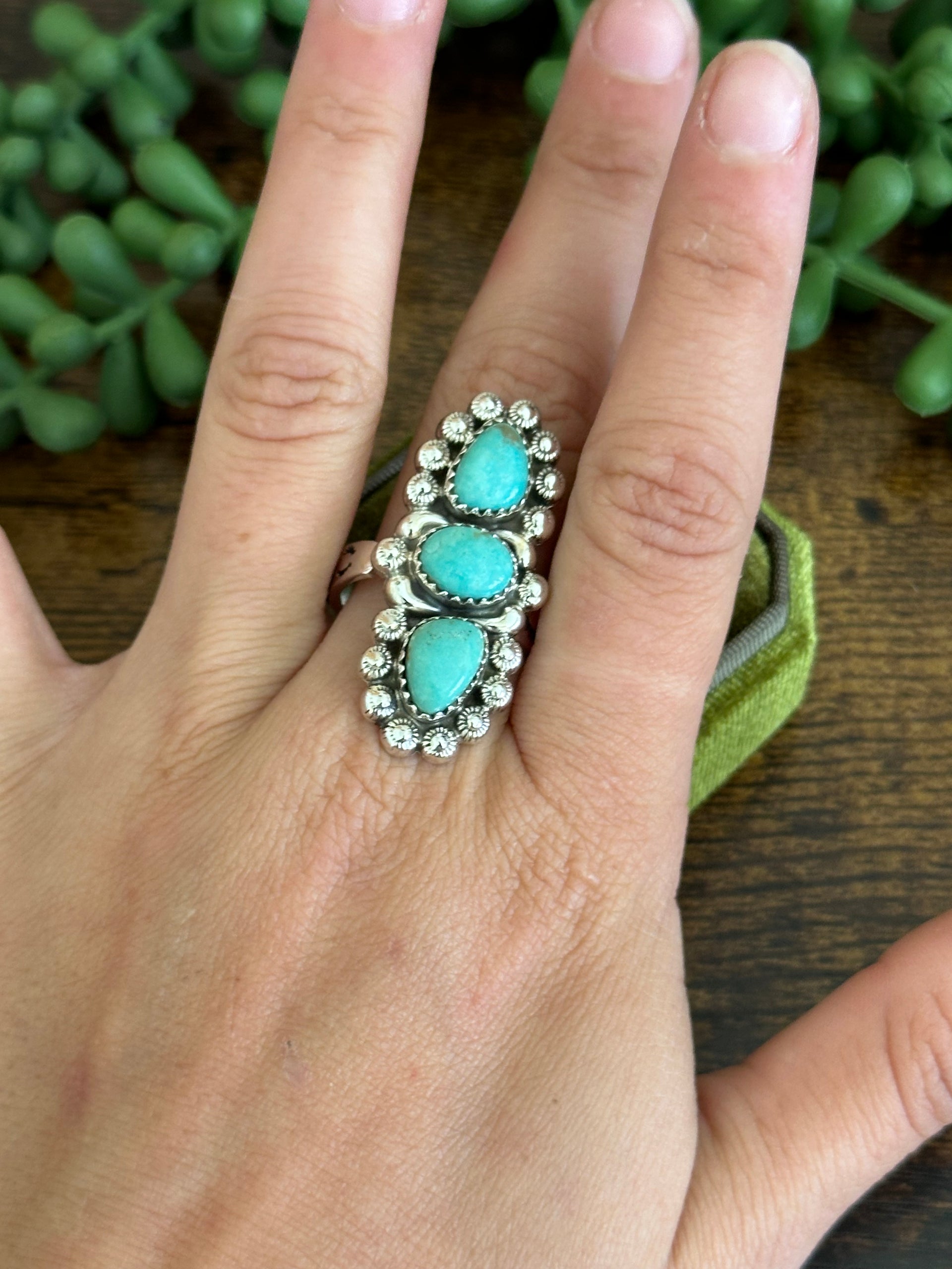 Southwest Handmade Kingman Turquoise & Sterling Silver Adjustable Ring