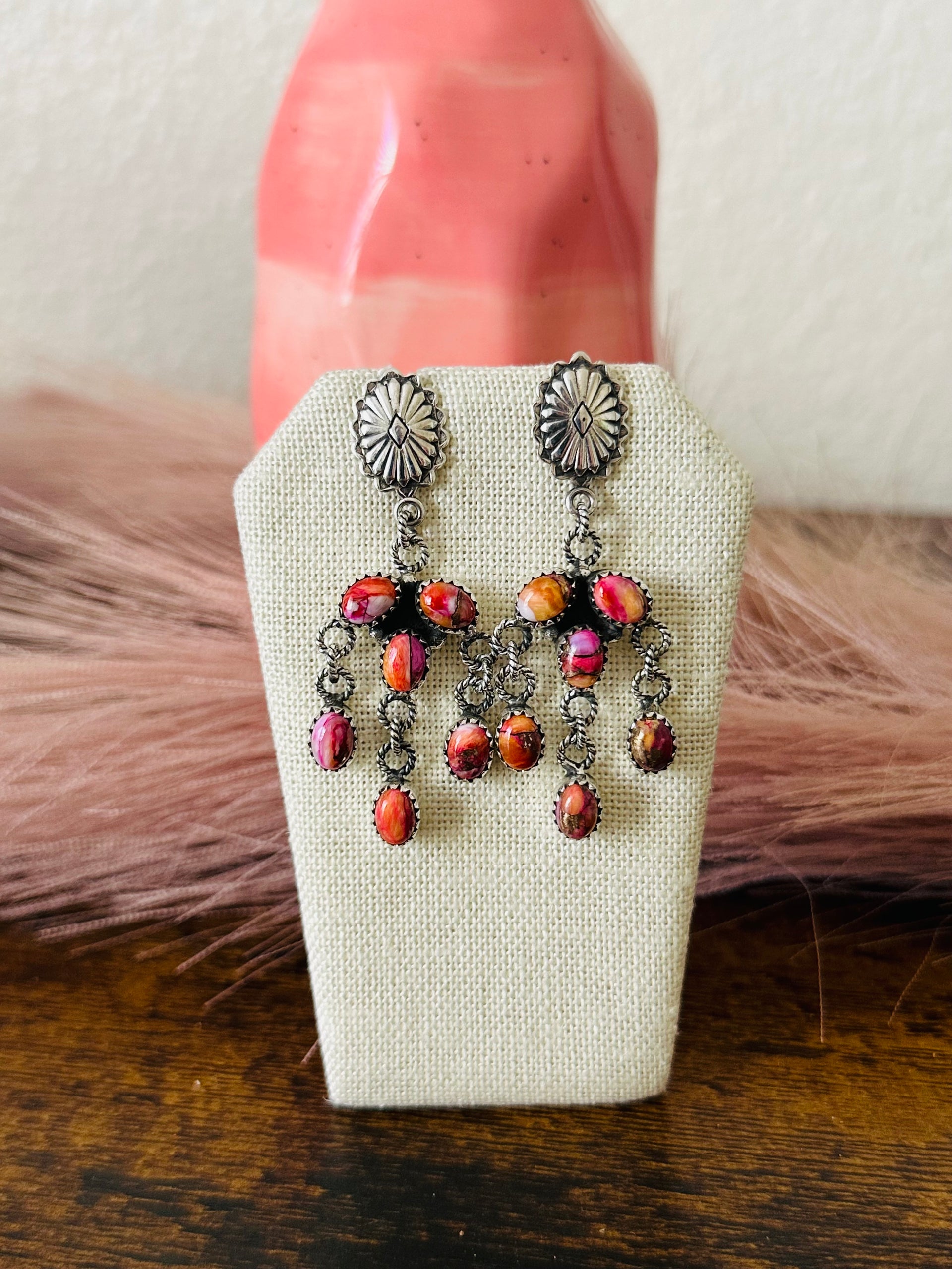 Southwest Handmade Mohave Turquoise & Sterling Silver Post Dangle Earrings