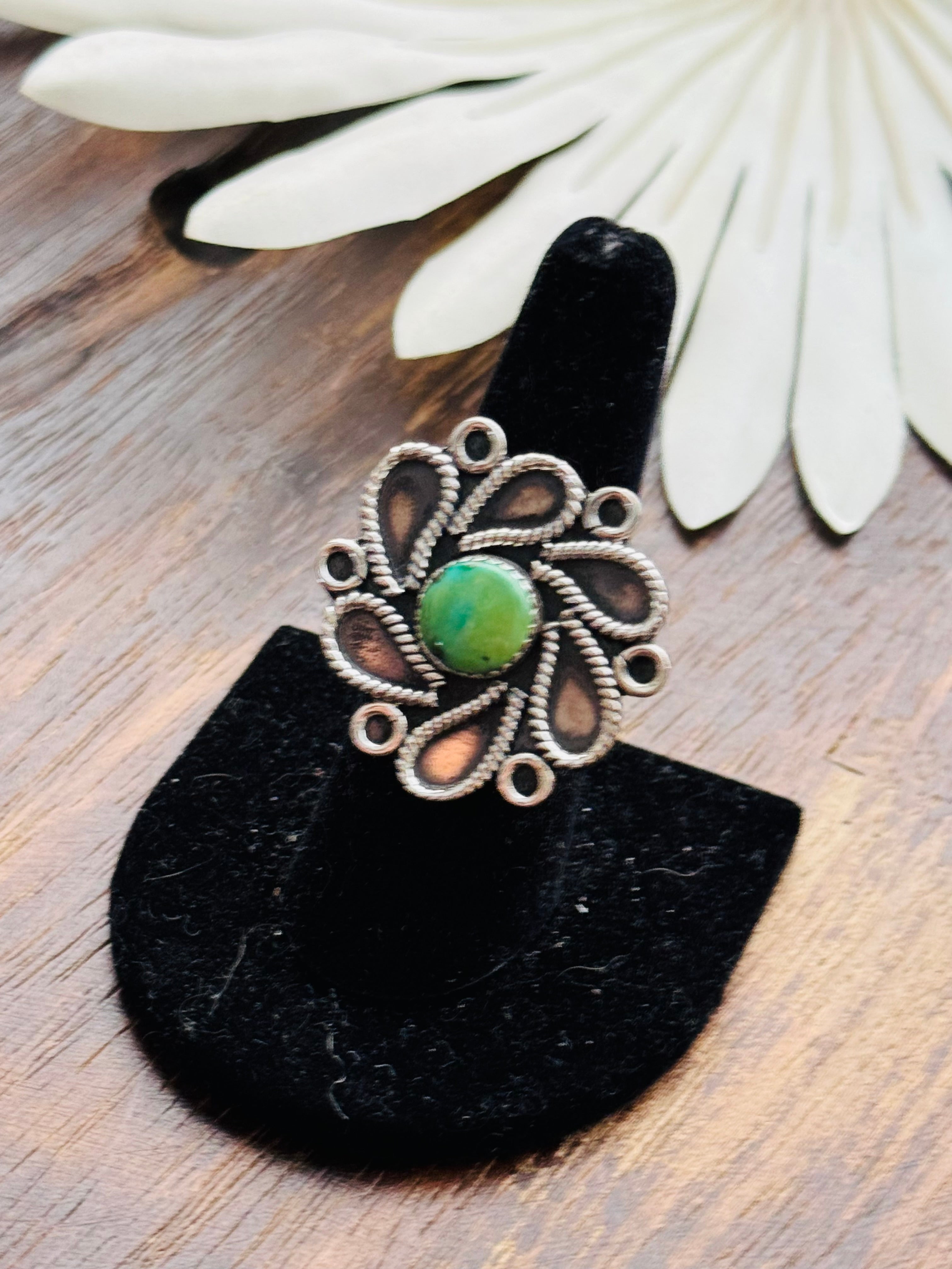 Southwest Handmade Sonoran Mountain Turquoise & Sterling Silver Adjustable Cluster Ring