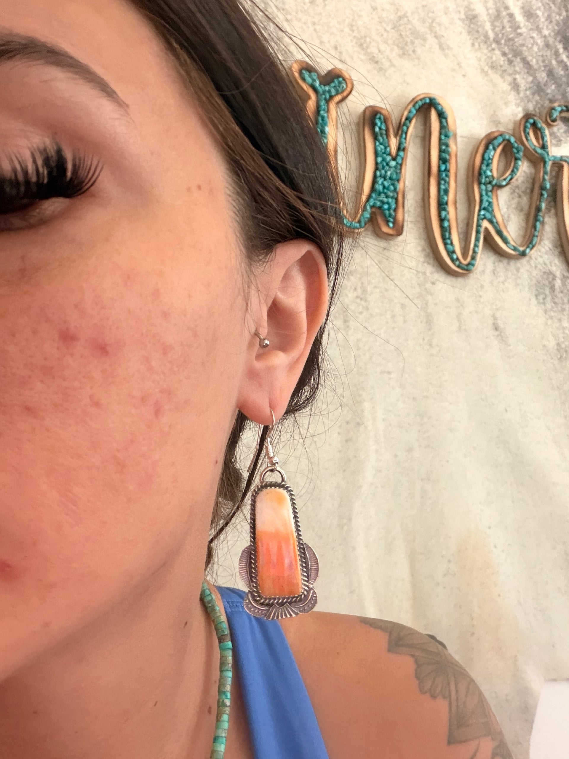 Kevin Billah Spiny Oyster & Sterling Silver Dangle Earrings