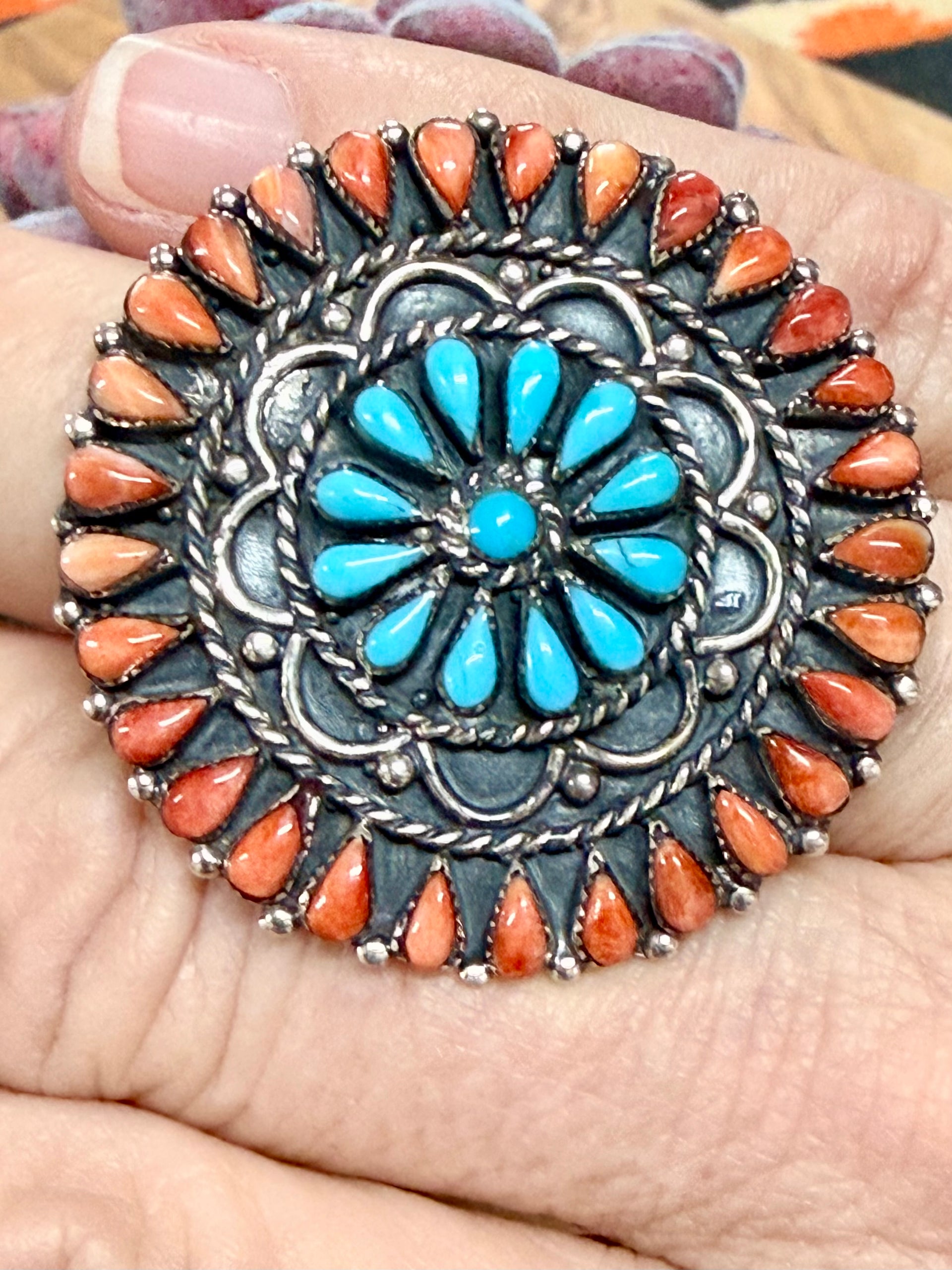 Southwest Handmade Multi Stone & Sterling Silver Ring Size 7.75