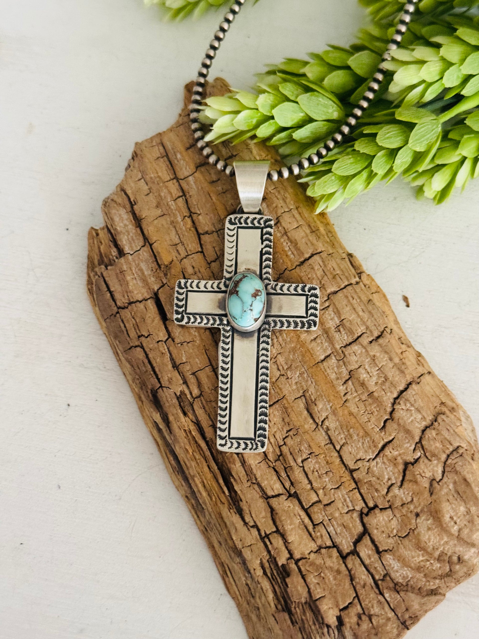 Jereme Delgarito Dry Creek Turquoise & Sterling Silver Cross Pendant