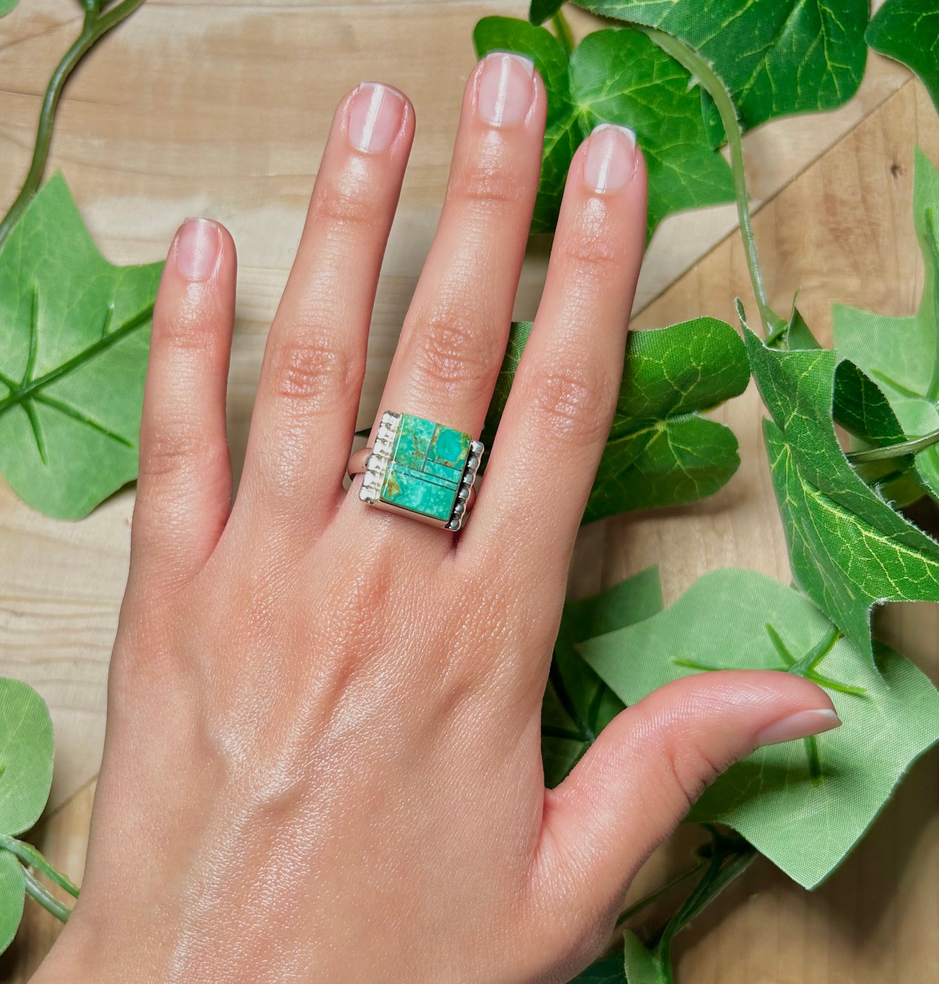 Navajo Made #8 Turquoise and Sterling Silver Ring Size 9.25