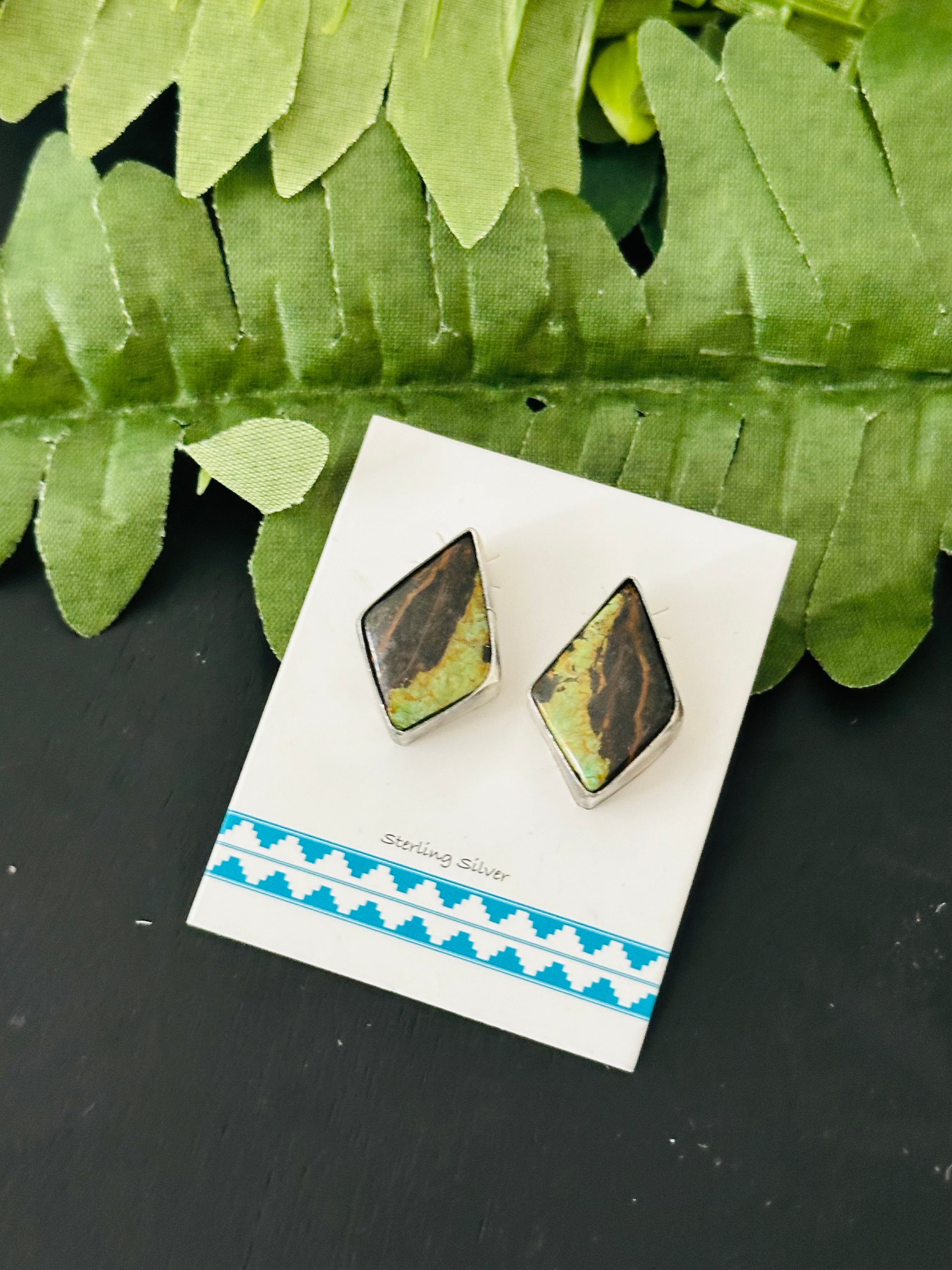 Pete Skeets Black Jack Turquoise & Sterling Silver Post Earrings