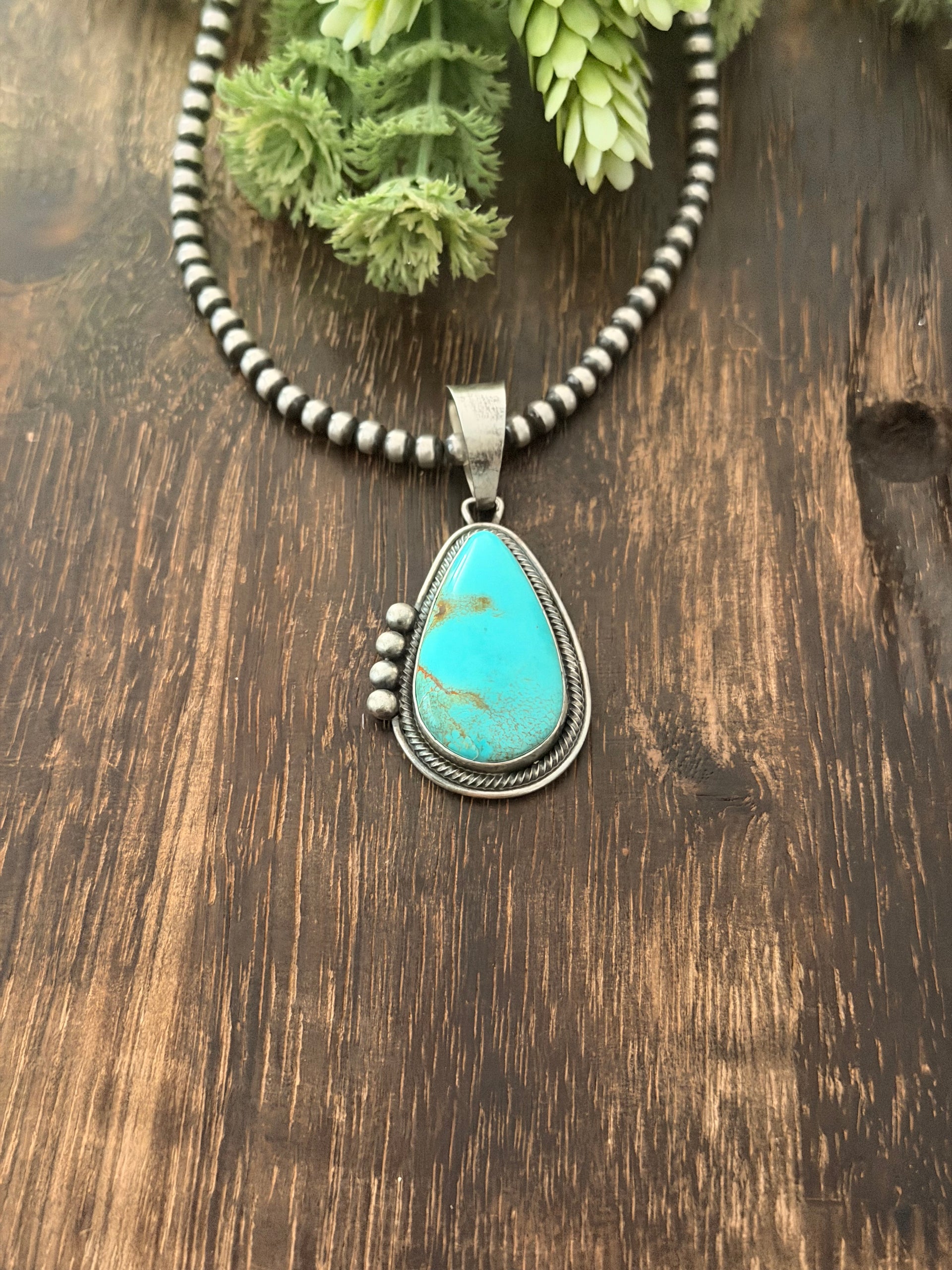 David Benally Navajo Made Kingman Turquoise & Sterling Silver Pendant