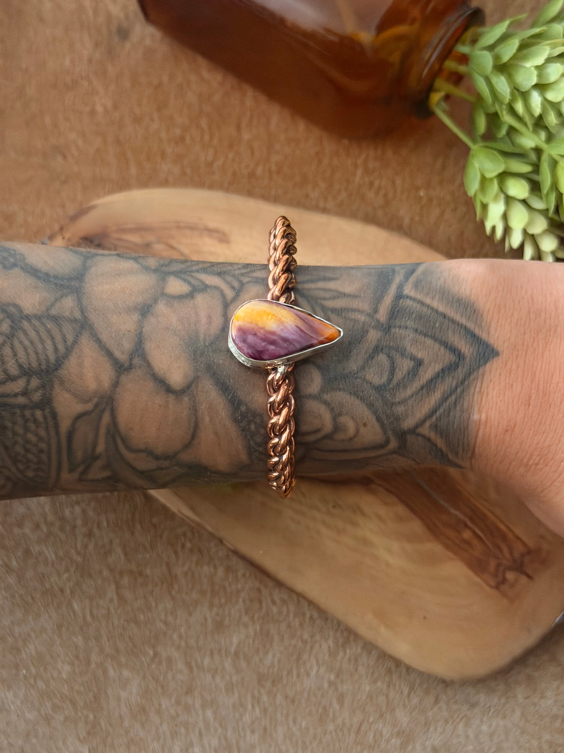 Navajo Made Purple Spiny Oyster & Copper Cuff Bracelet