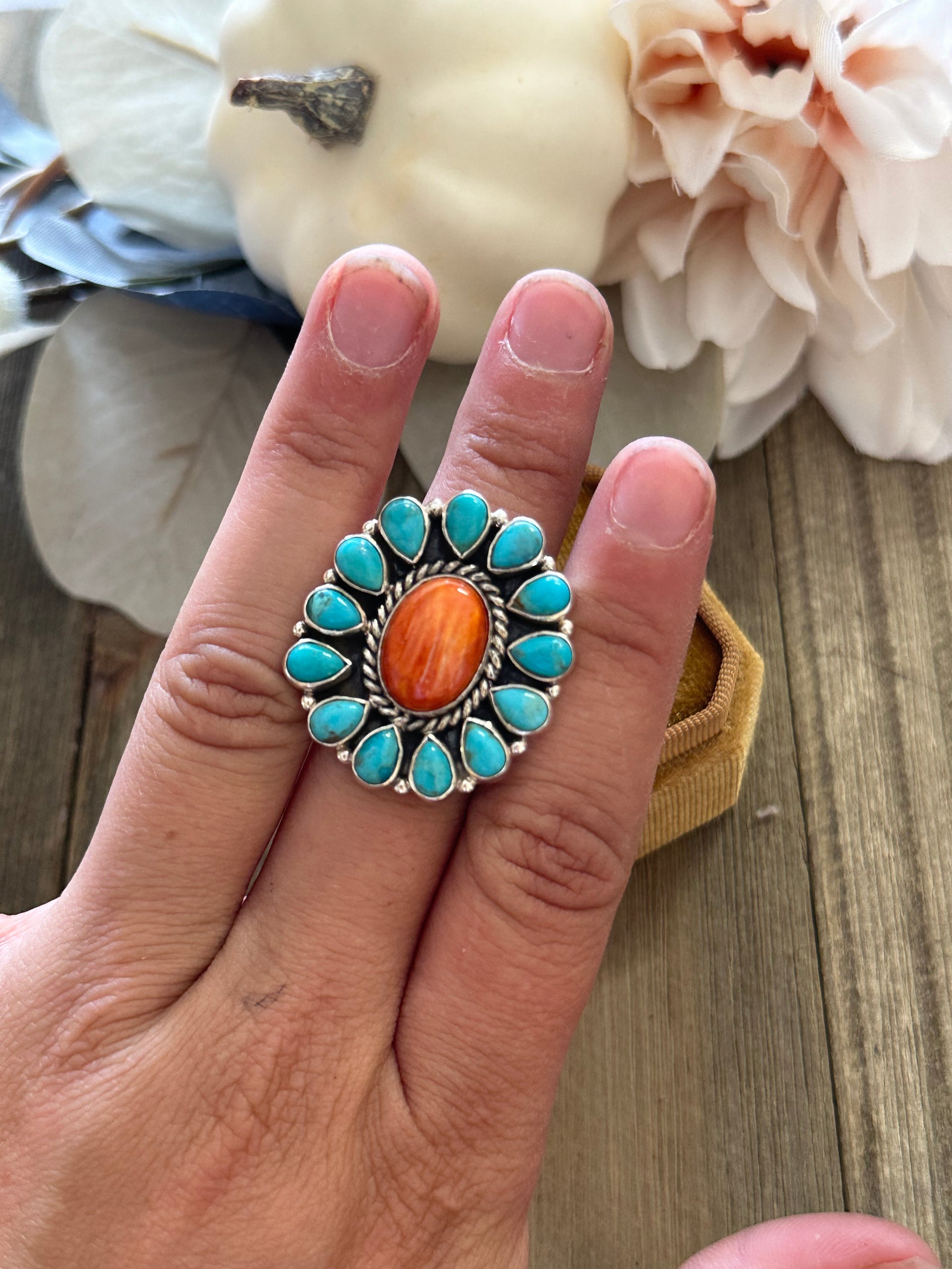 Southwest Handmade Multi Stone & Sterling Silver Adjustable Ring