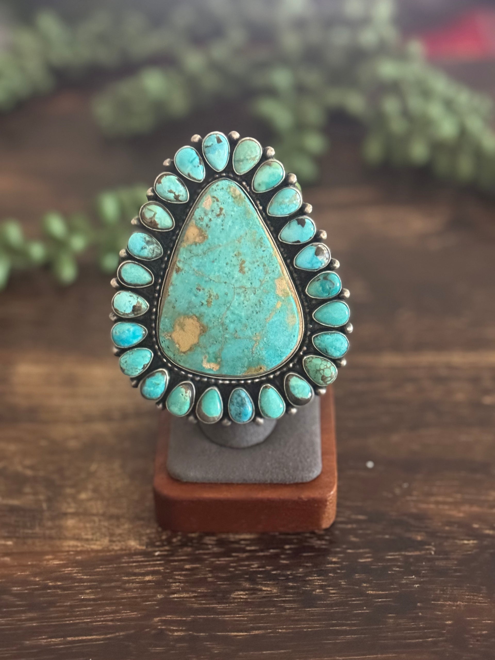 Blaine Yellowhorse Mixed Turquoise & Sterling Silver Cluster Ring Size 6