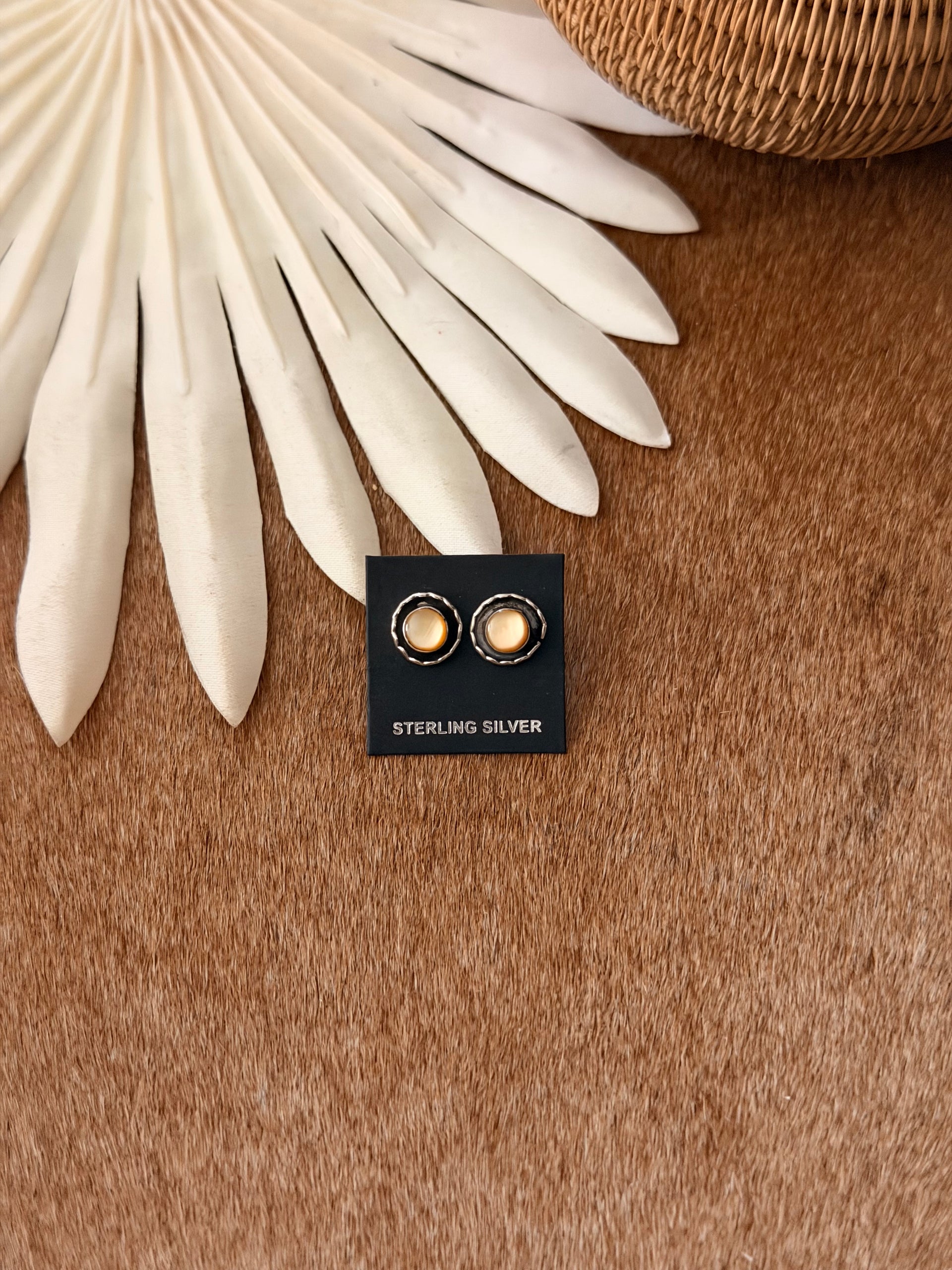 Navajo Made Mother of Pearl & Sterling Silver Post Earrings