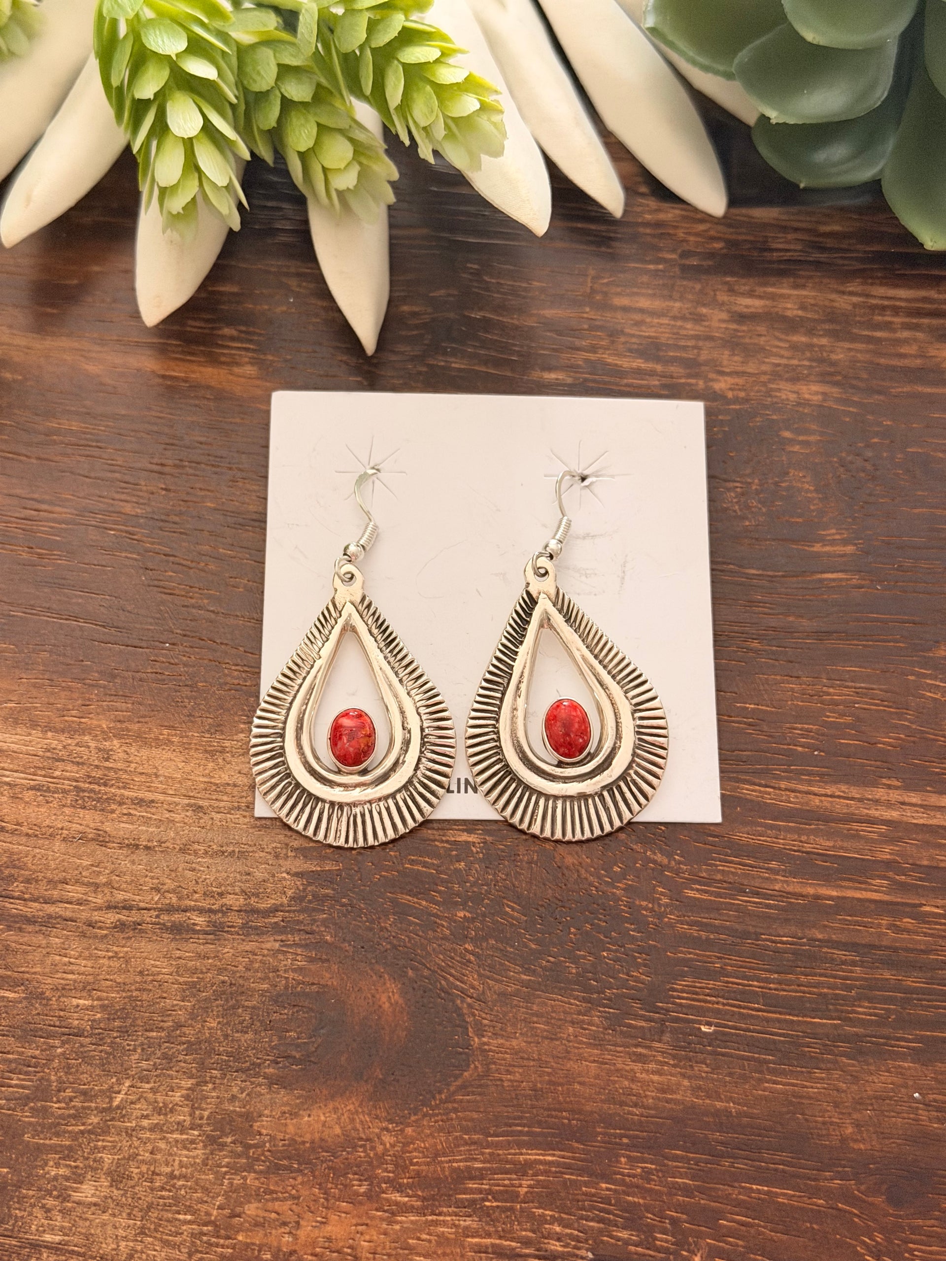 Edith Kee Spiny Oyster & Sterling Silver Dangle Earrings