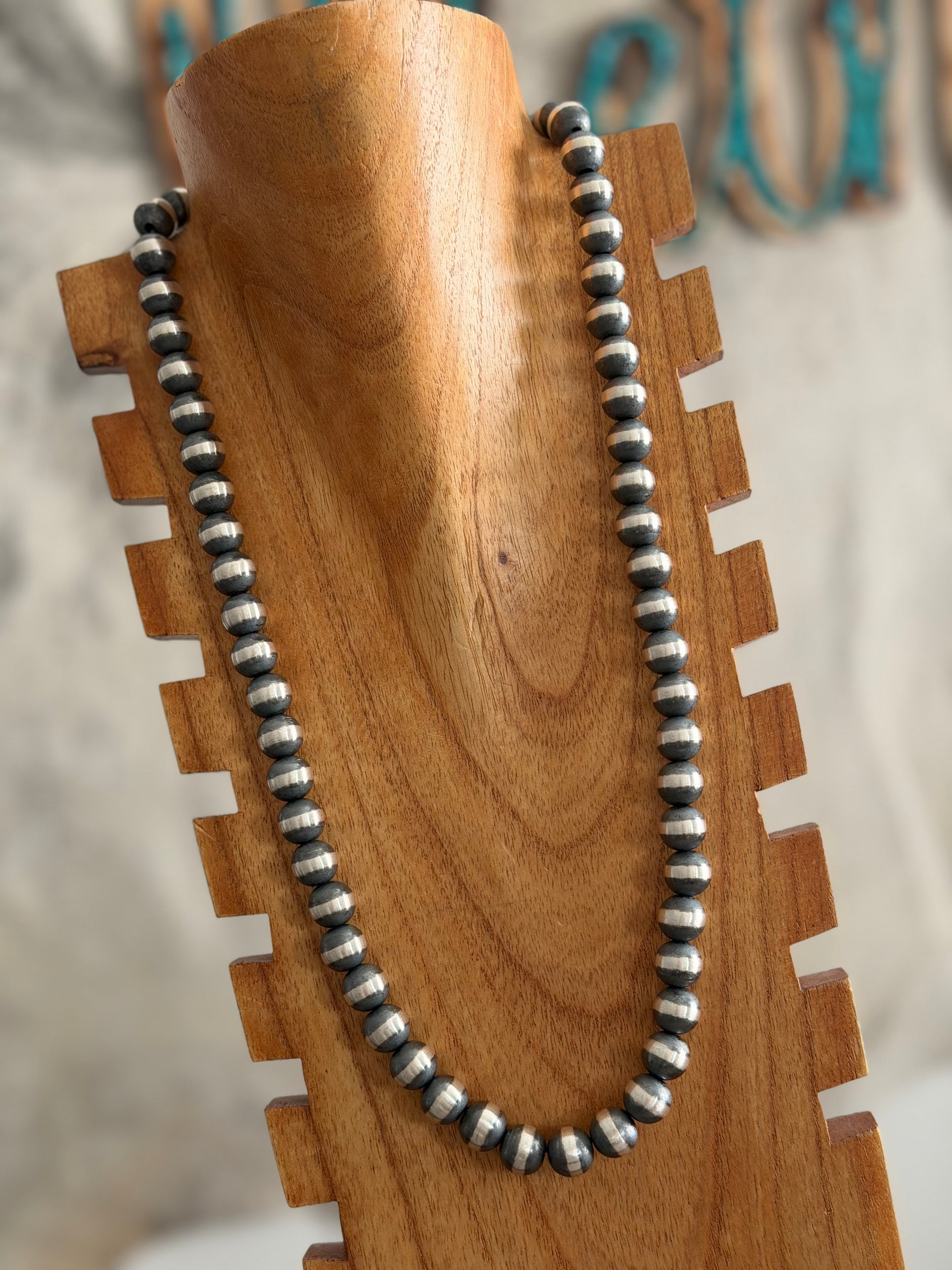 Navajo Strung Sterling Silver 12 MM 28 inch Machine Made Pearl Necklace