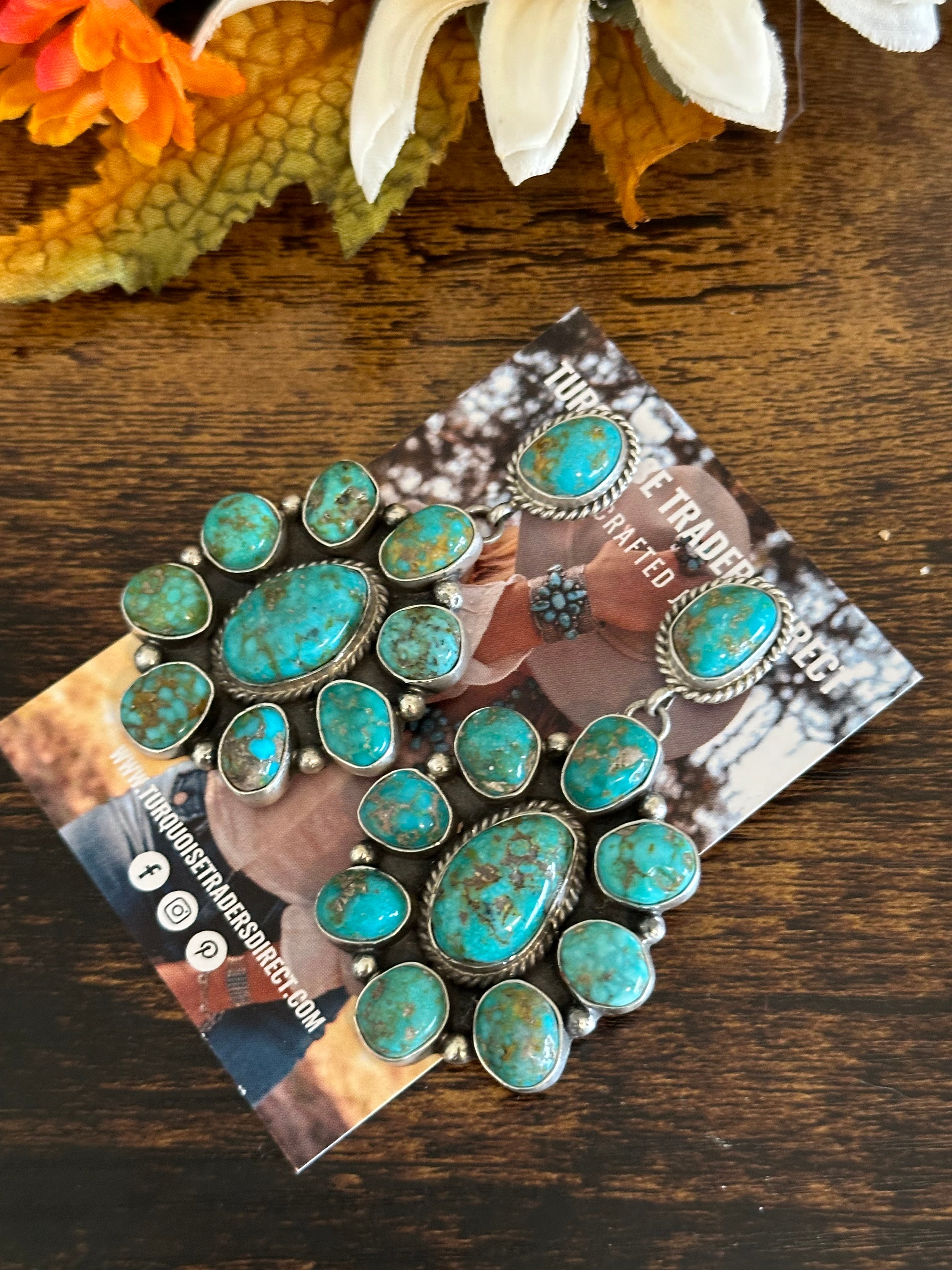 Belinda Begay Sonoran Mountain Turquoise & Sterling Silver Post Dangle Cluster Earrings