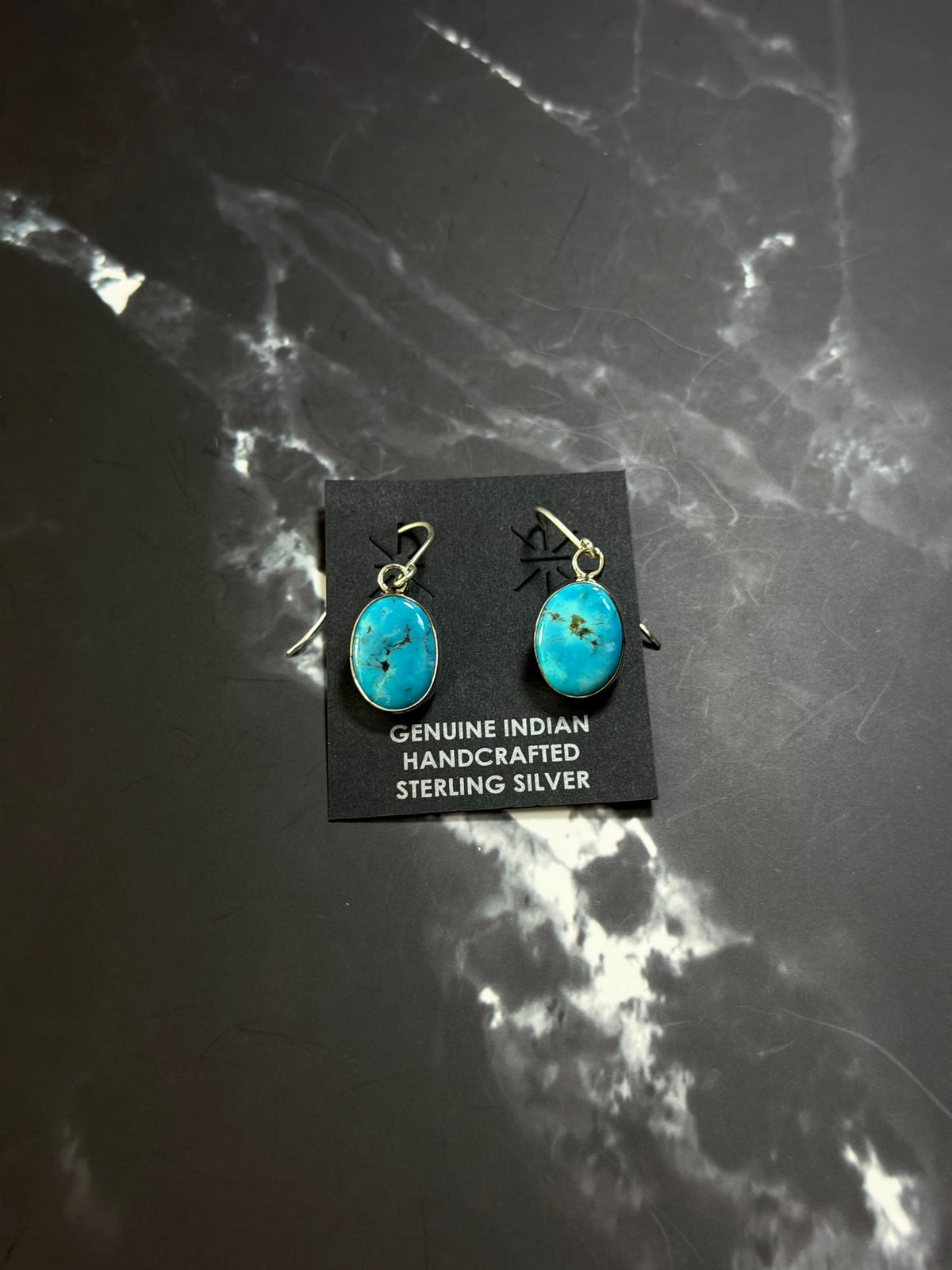 Navajo Made Kingman Turquoise & Sterling Silver Dangle Earrings