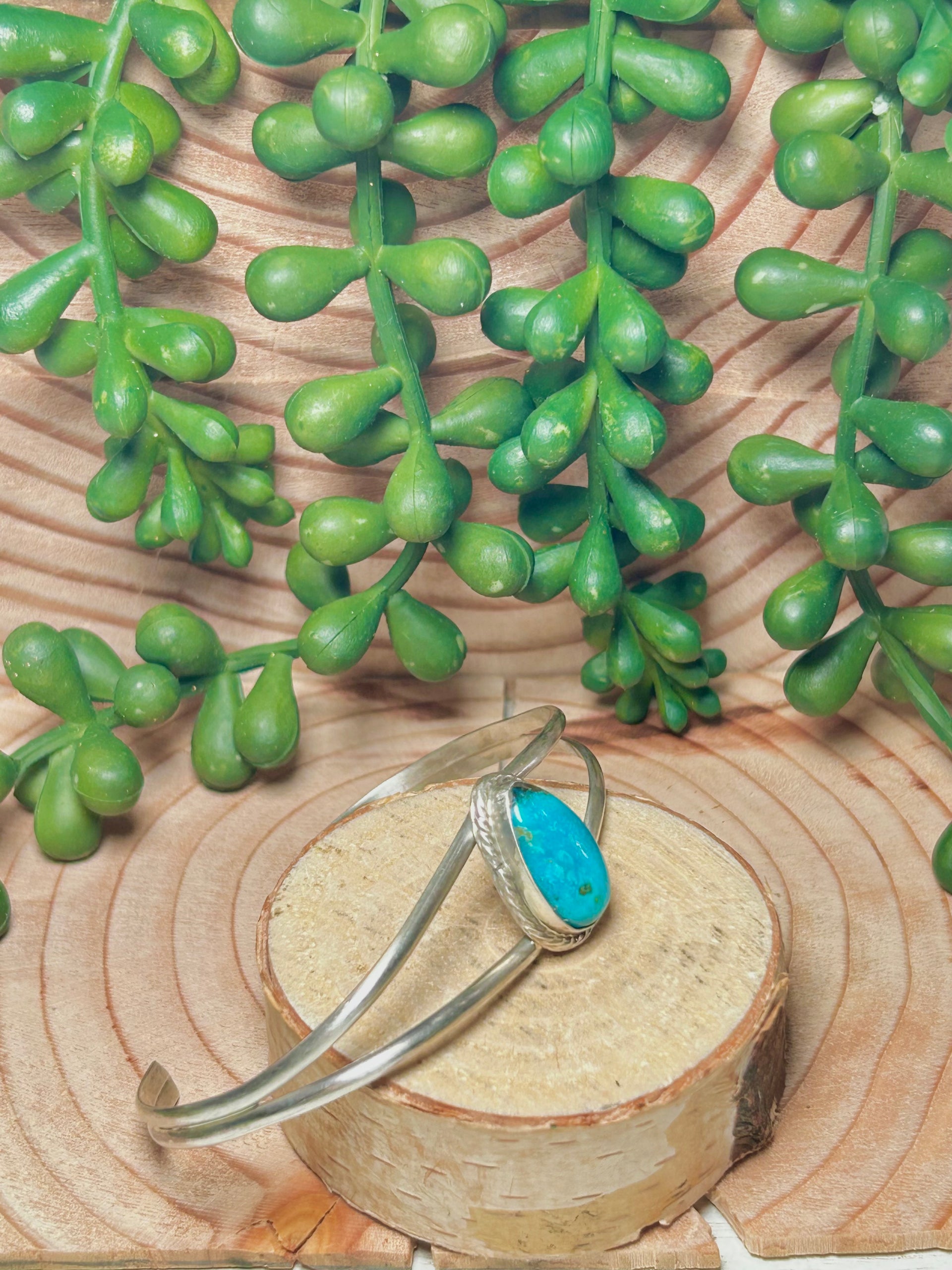 Navajo Made Kingman Turquoise & Sterling Silver Cuff Bracelet