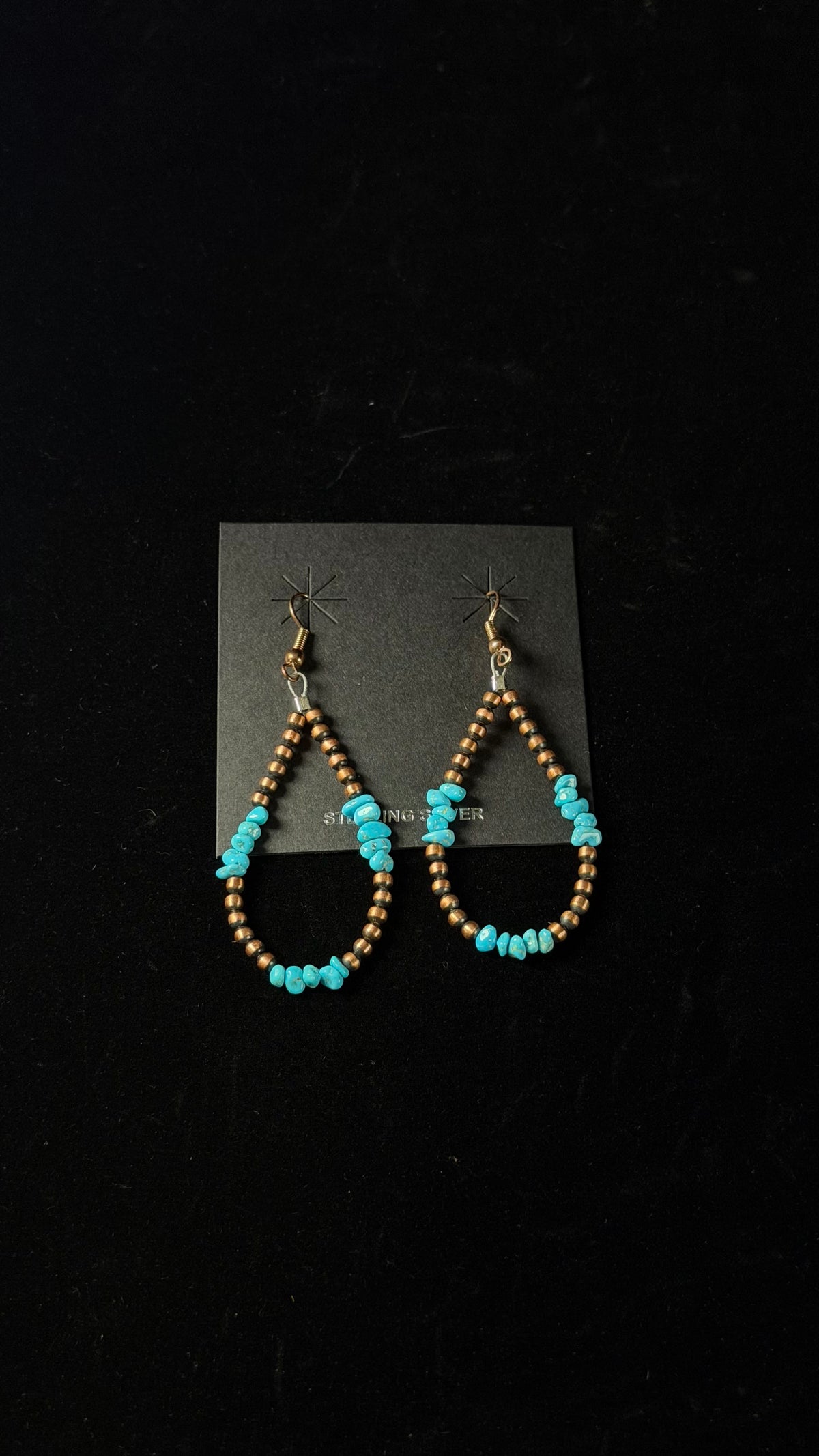Navajo Strung Kingman Turquoise & Copper Machine Made Pearl Dangle Earrings