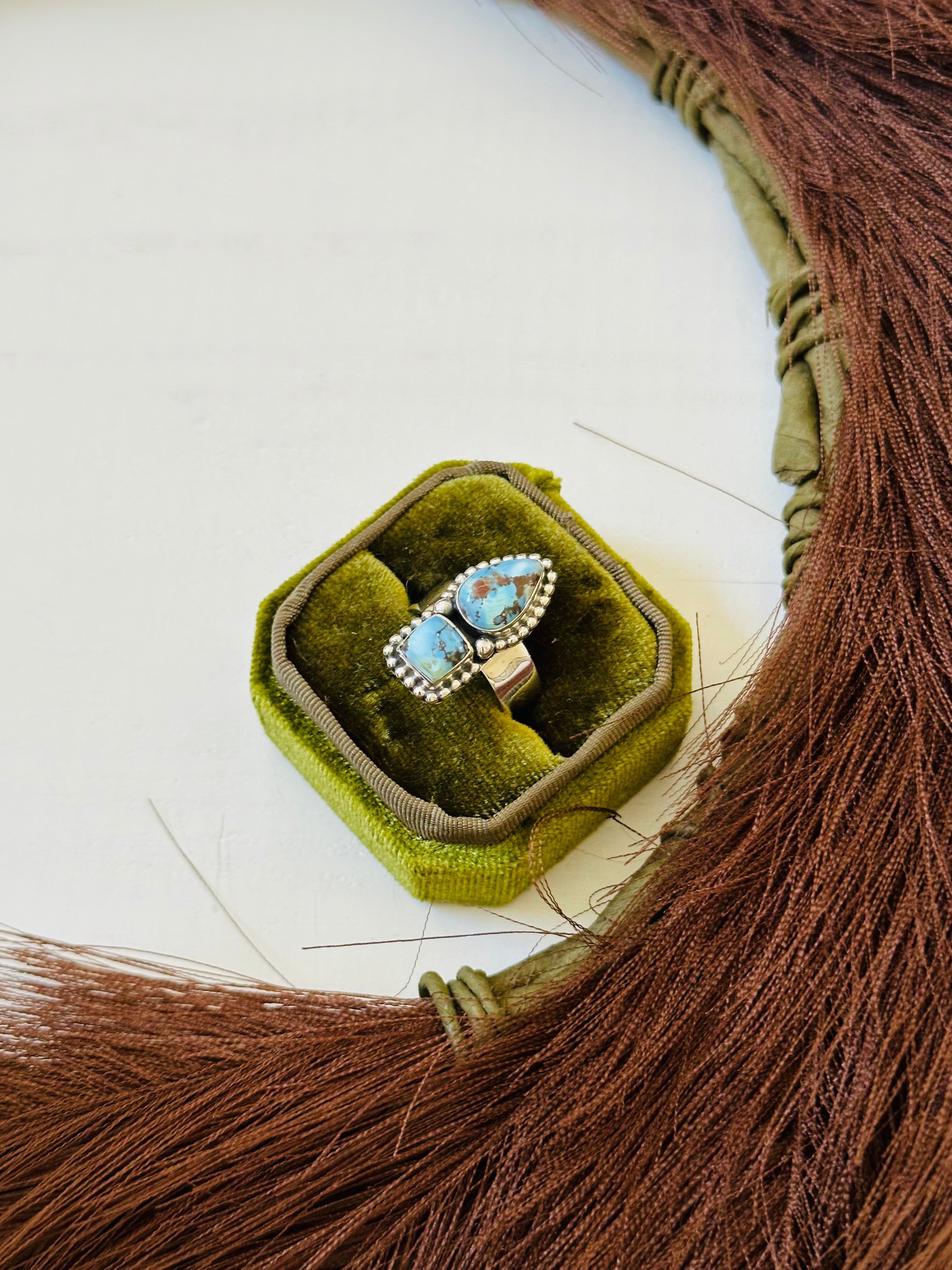 Southwest Handmade Golden Hills Turquoise & Sterling Silver Ring Size 8