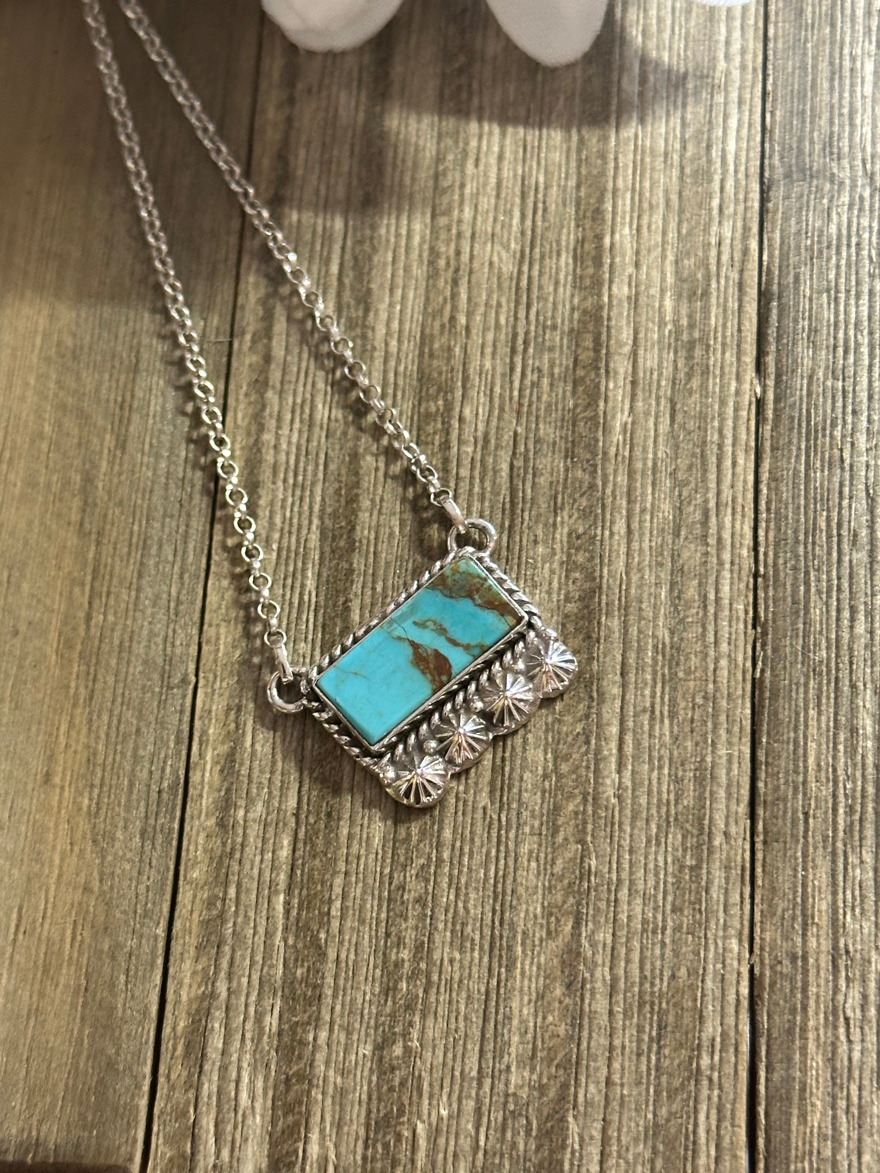 Southwest Handmade Kingman Turquoise & Sterling Silver Bar Necklace