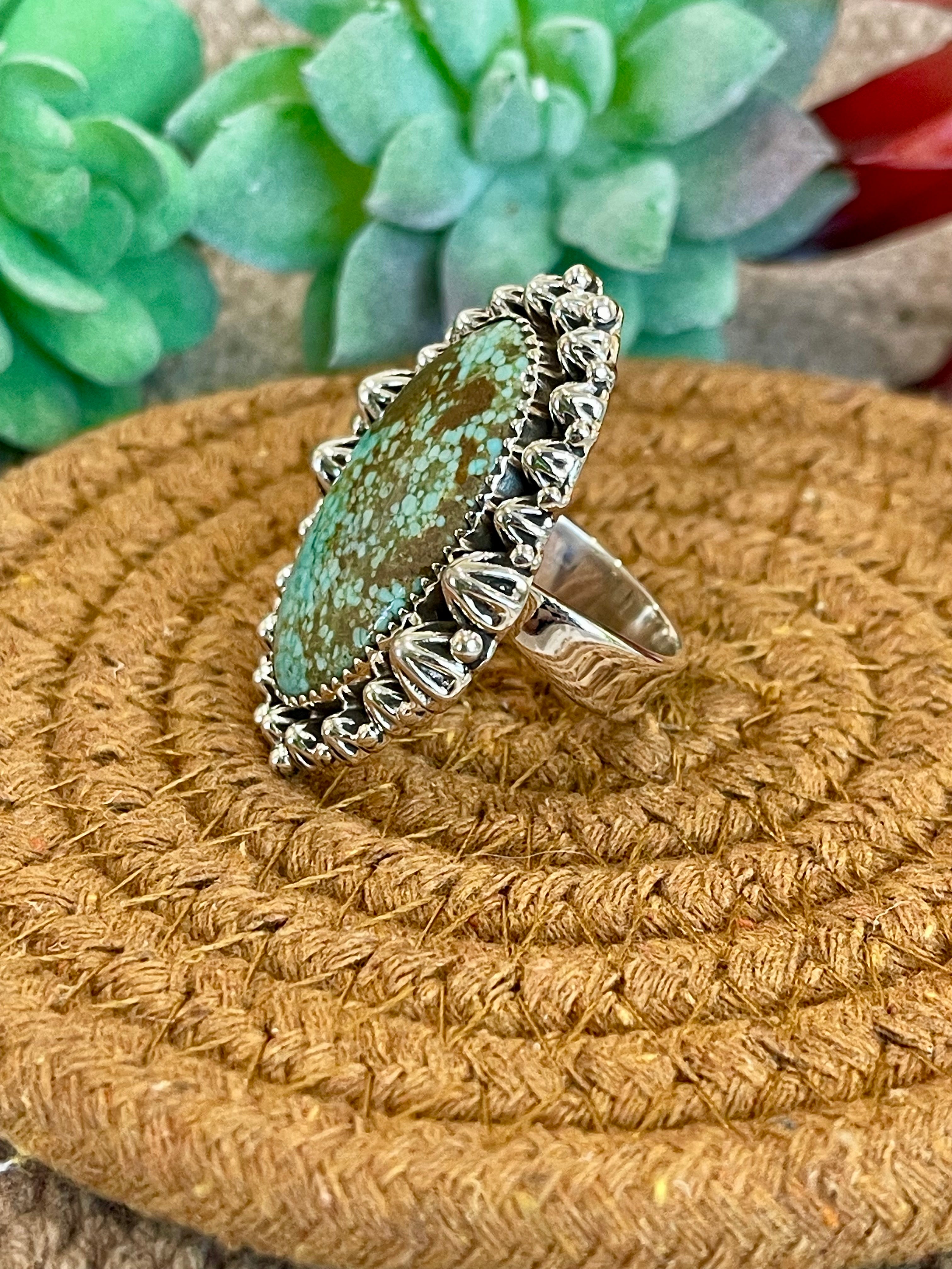 Southwest Handmade Number 8 Turquoise & Sterling Silver Adjustable Ring