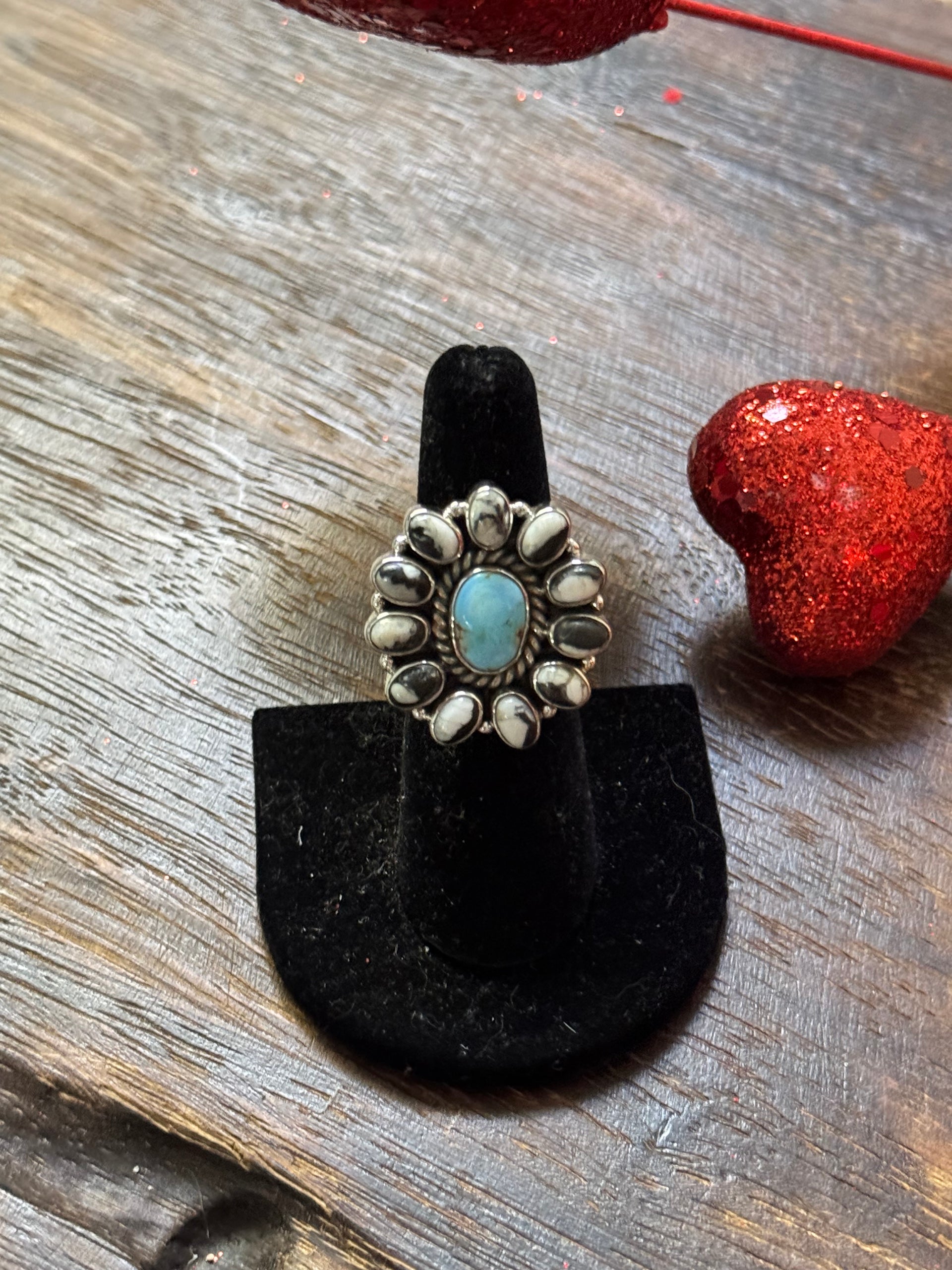 Southwest Handmade Multi Stone & Sterling Silver Adjustable Cluster Ring