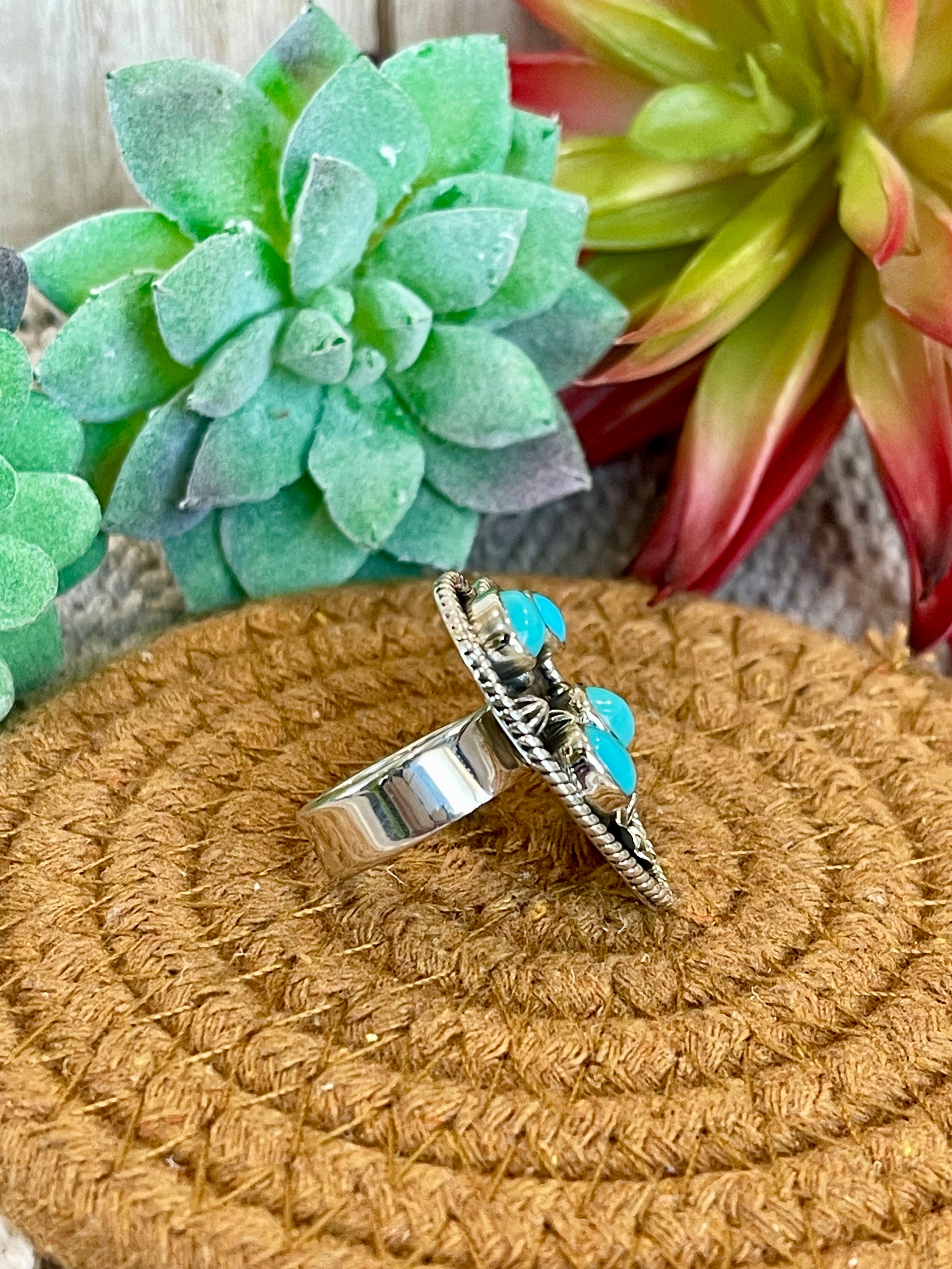 Southwest Handmade Kingman Turquoise & Sterling Silver Adjustable Heart Ring