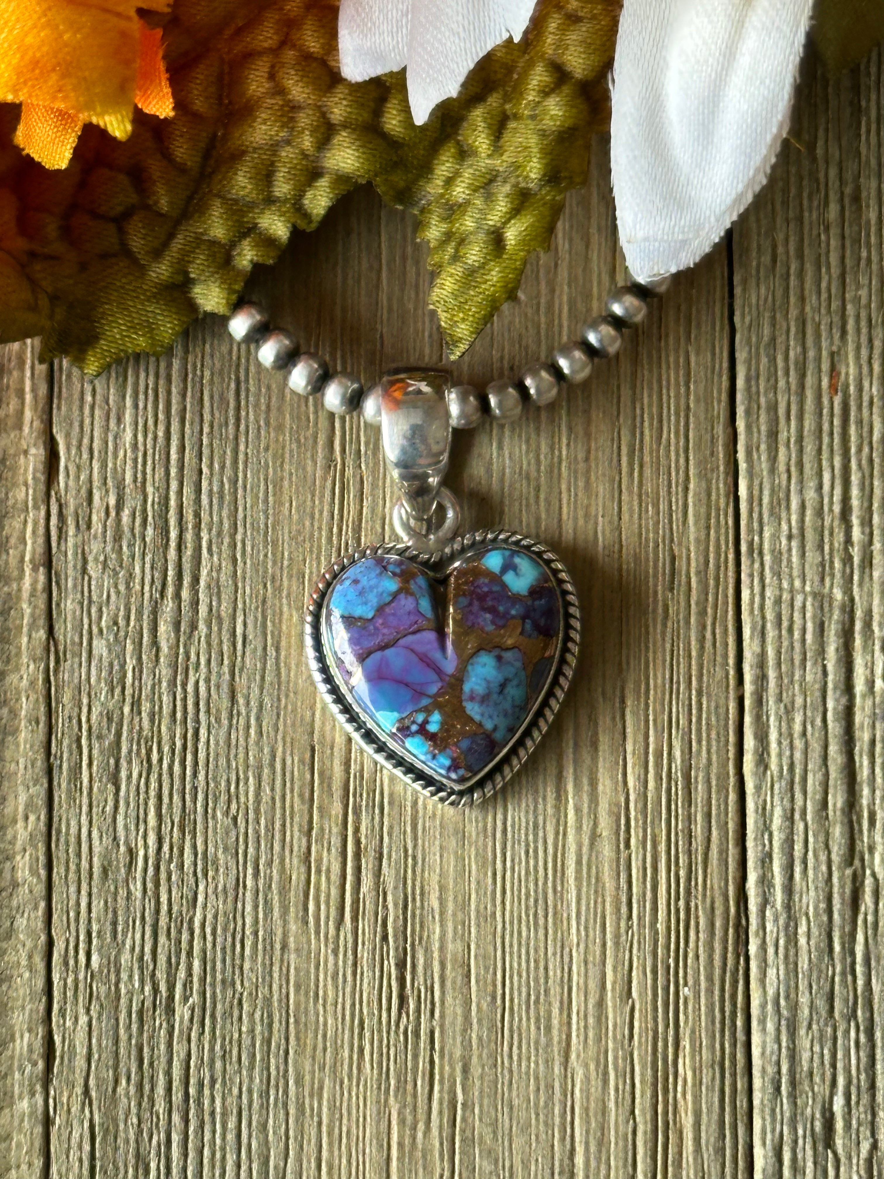 Southwest Handmade Purple Mohave Turquoise & Sterling Silver Heart Pendant