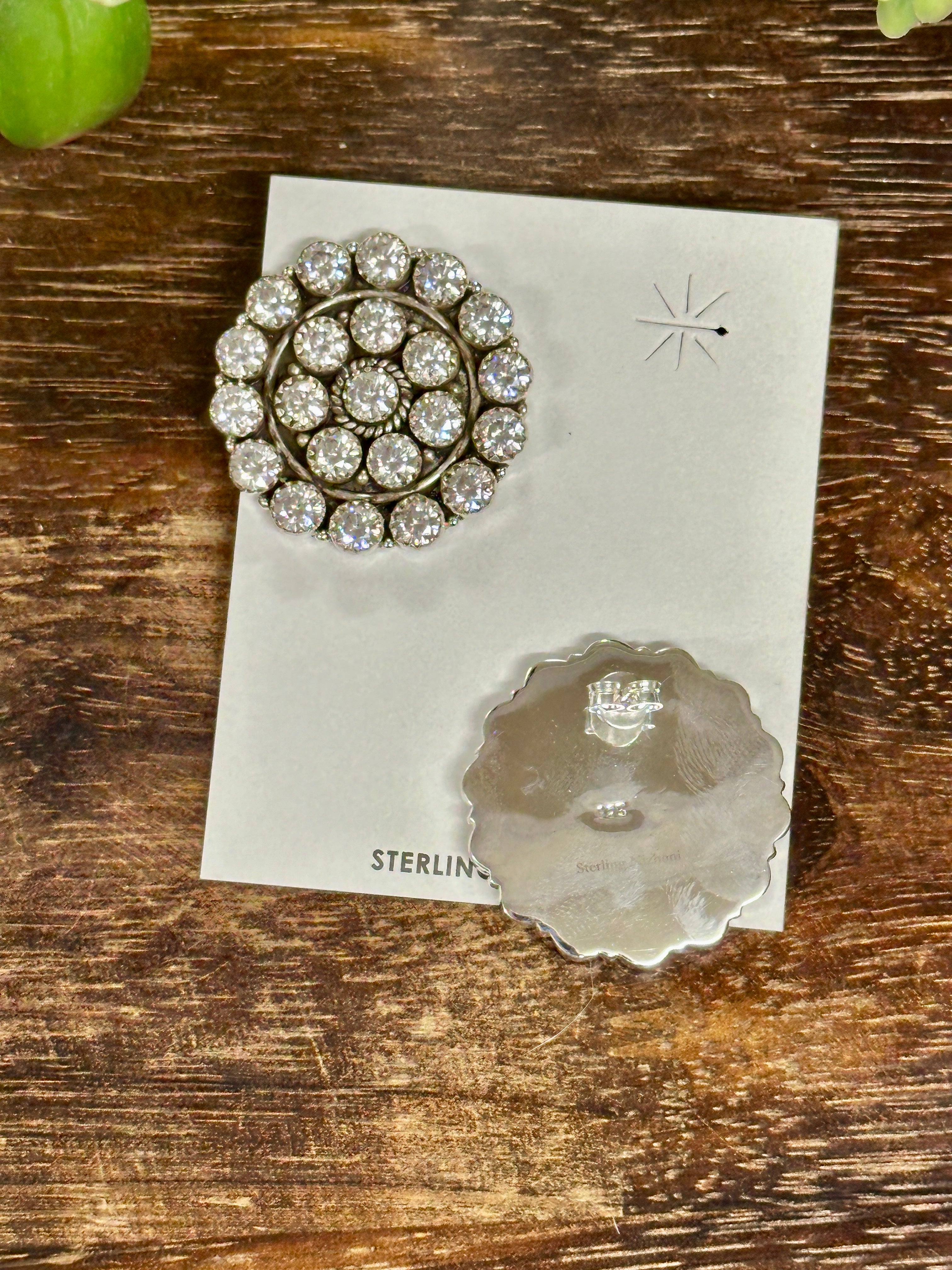 Southwest Handmade Cubic Zirconia & Sterling Silver Post Cluster Earrings