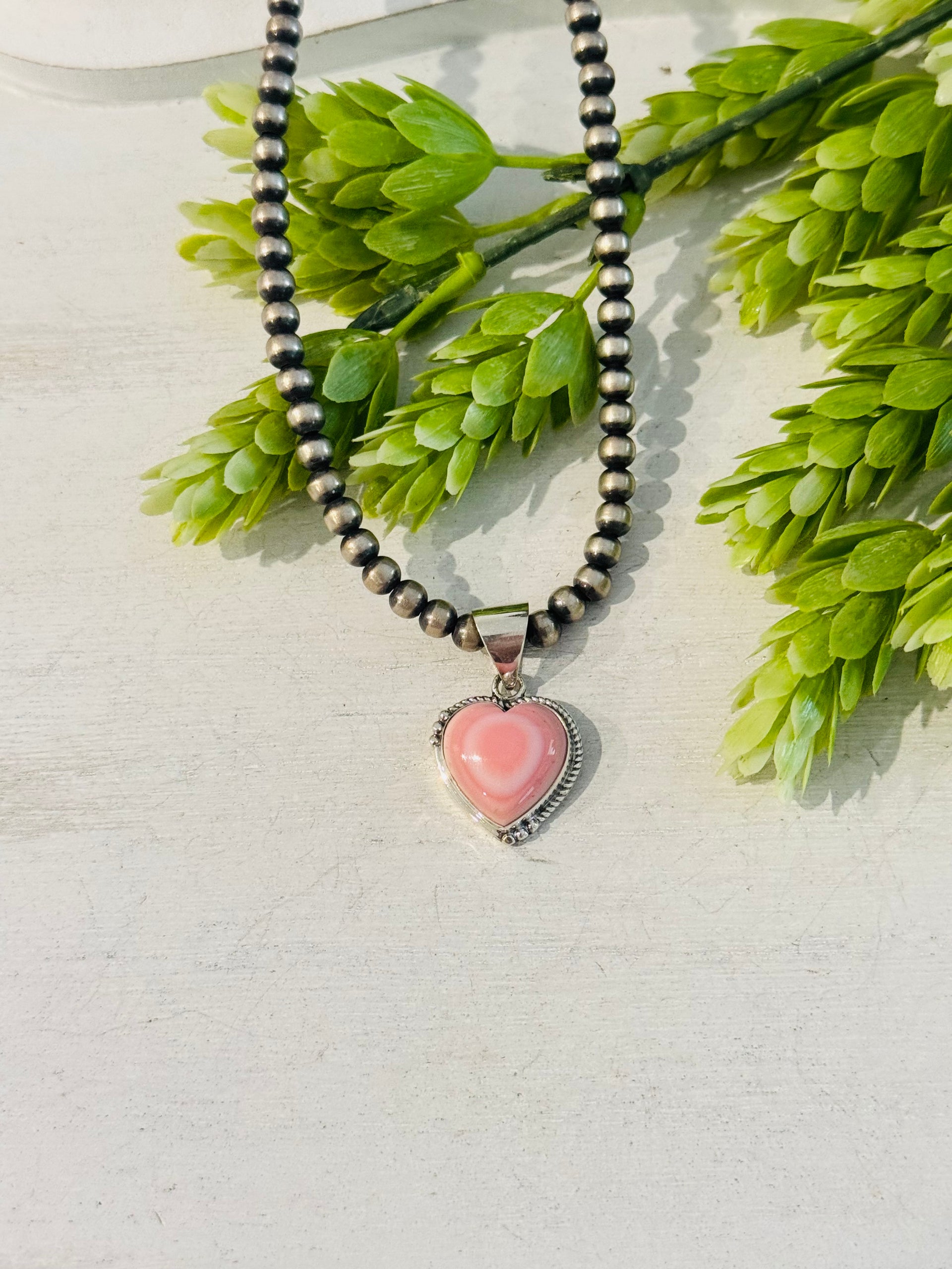 Southwest Pink Conch & Sterling Silver Hear Pendant