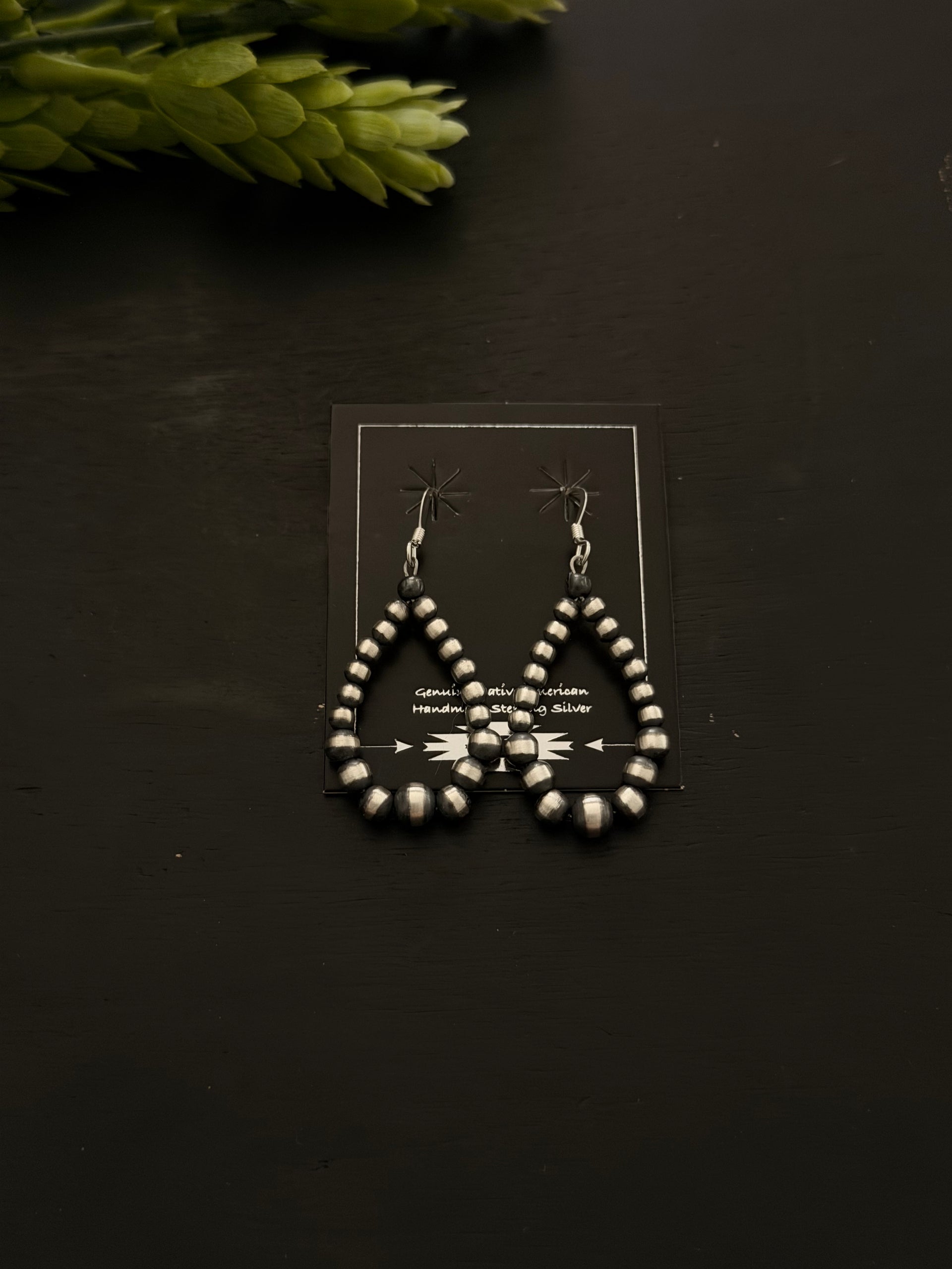 Navajo Strung Sterling Silver Graduated Pearl Dangle Earrings