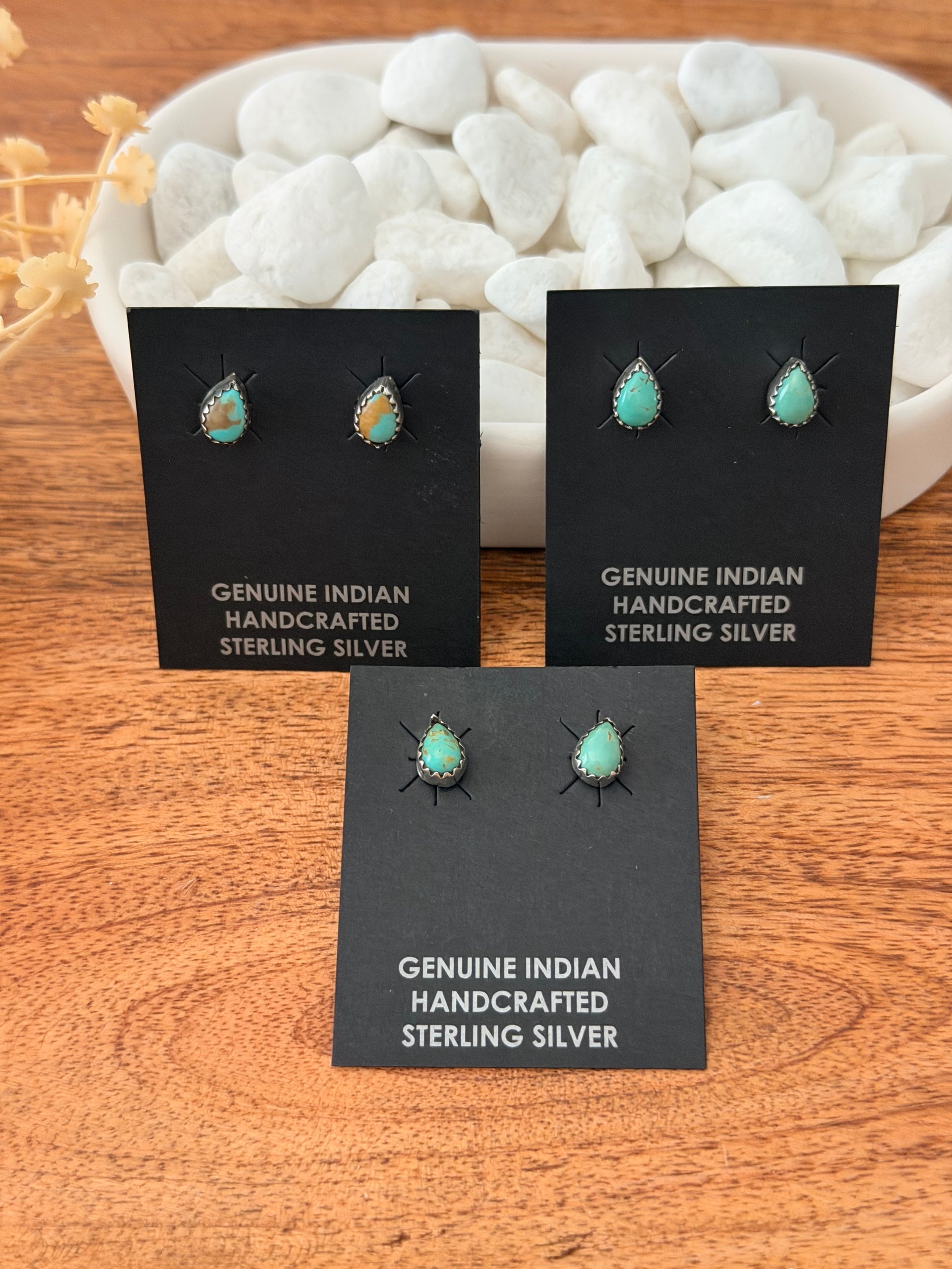 Navajo Made Kingman Turquoise & Sterling Silver Post Teardrop Earrings
