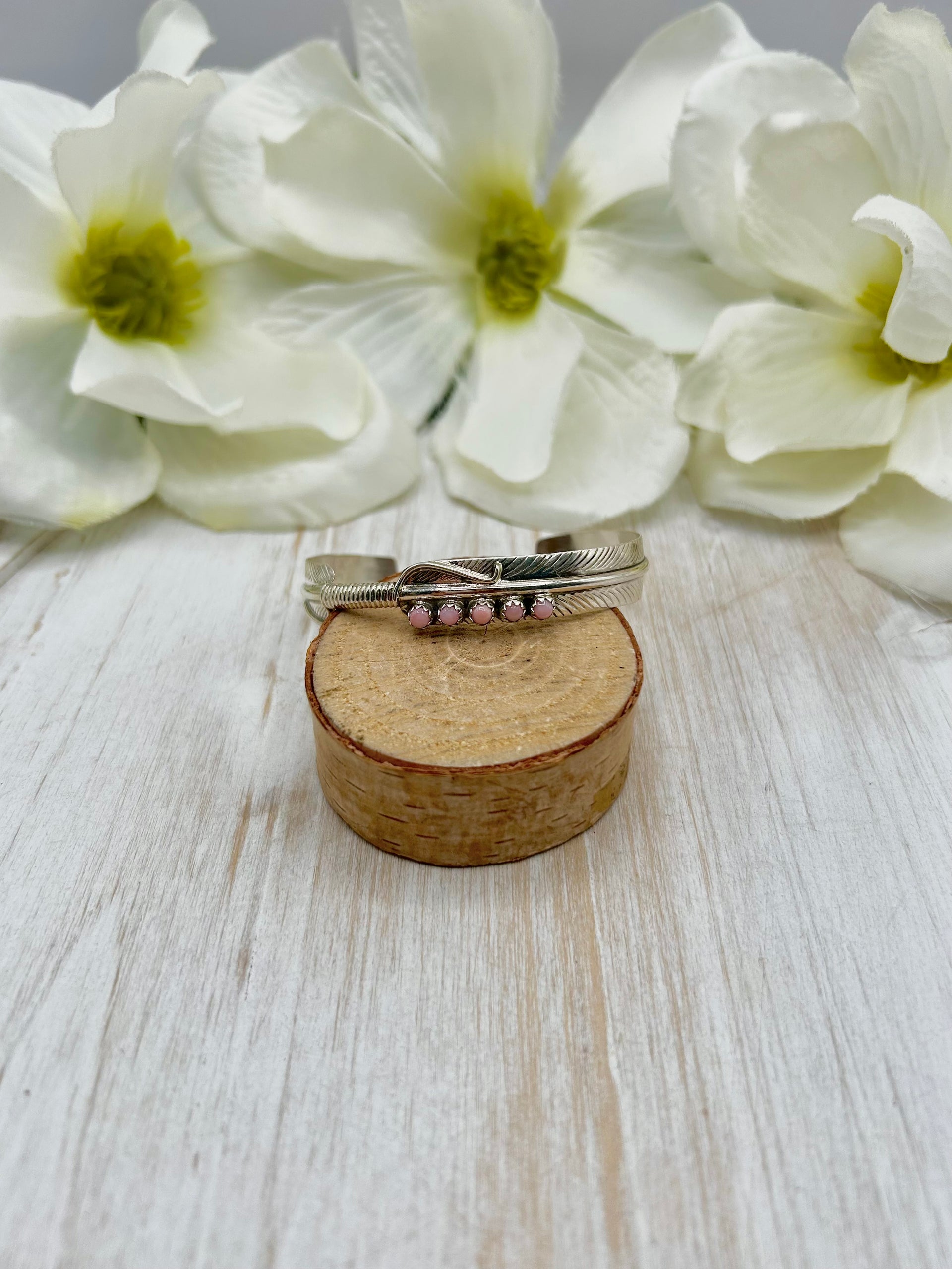 Aaron Davis Pink Conch & Sterling Silver Cuff Bracelet