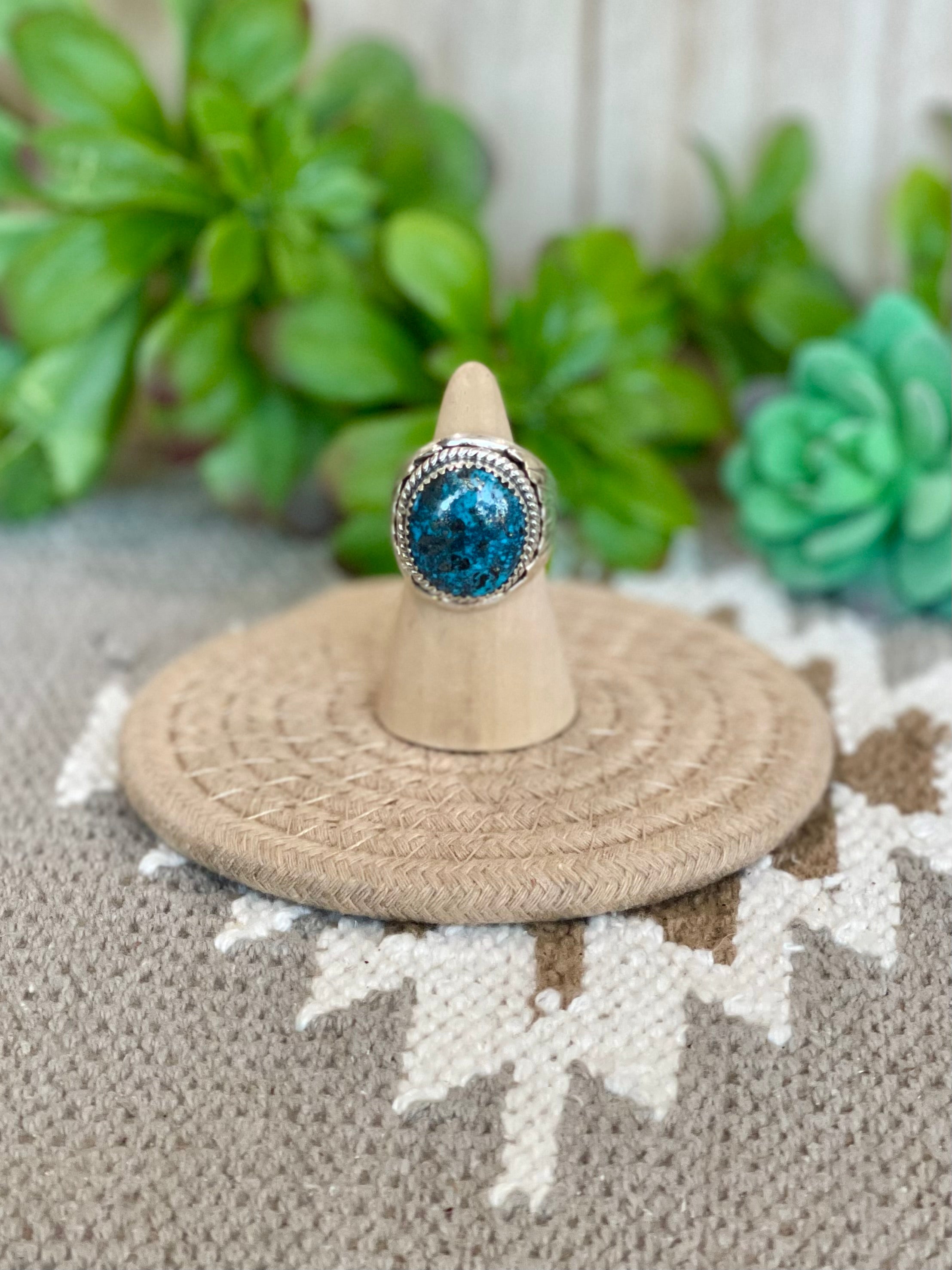 Southwest Handmade Morenci Turquoise & Sterling Silver Size 7 Ring