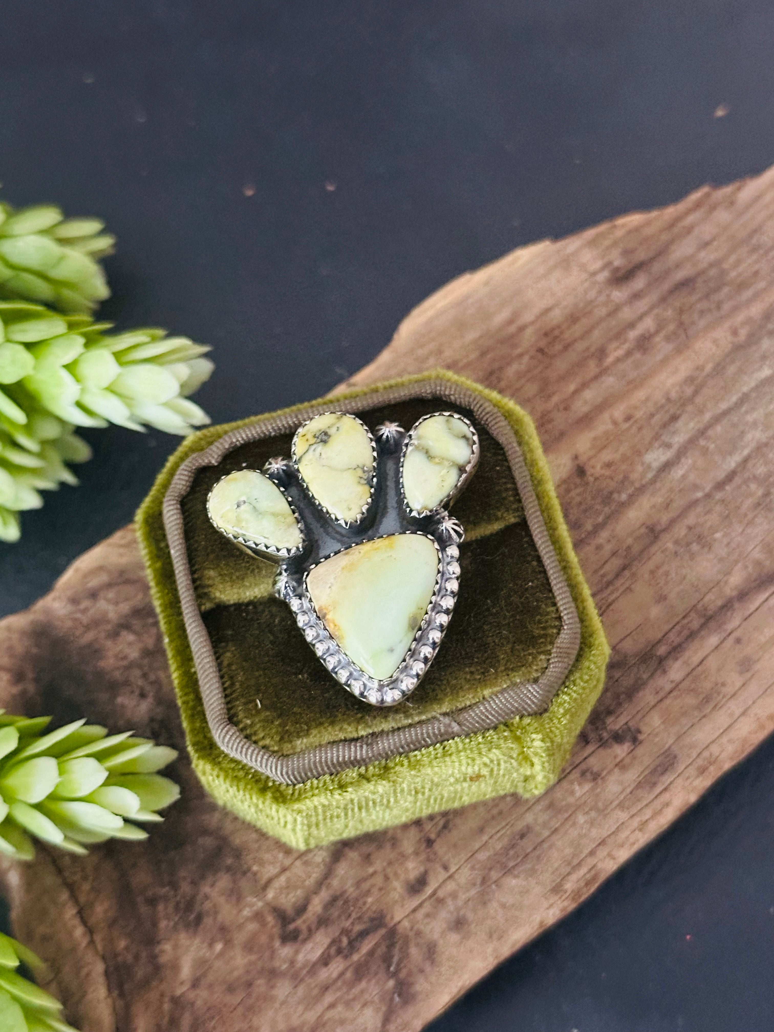 Southwest Handmade Palomino Variscite & Sterling Silver Adjustable Cluster Ring