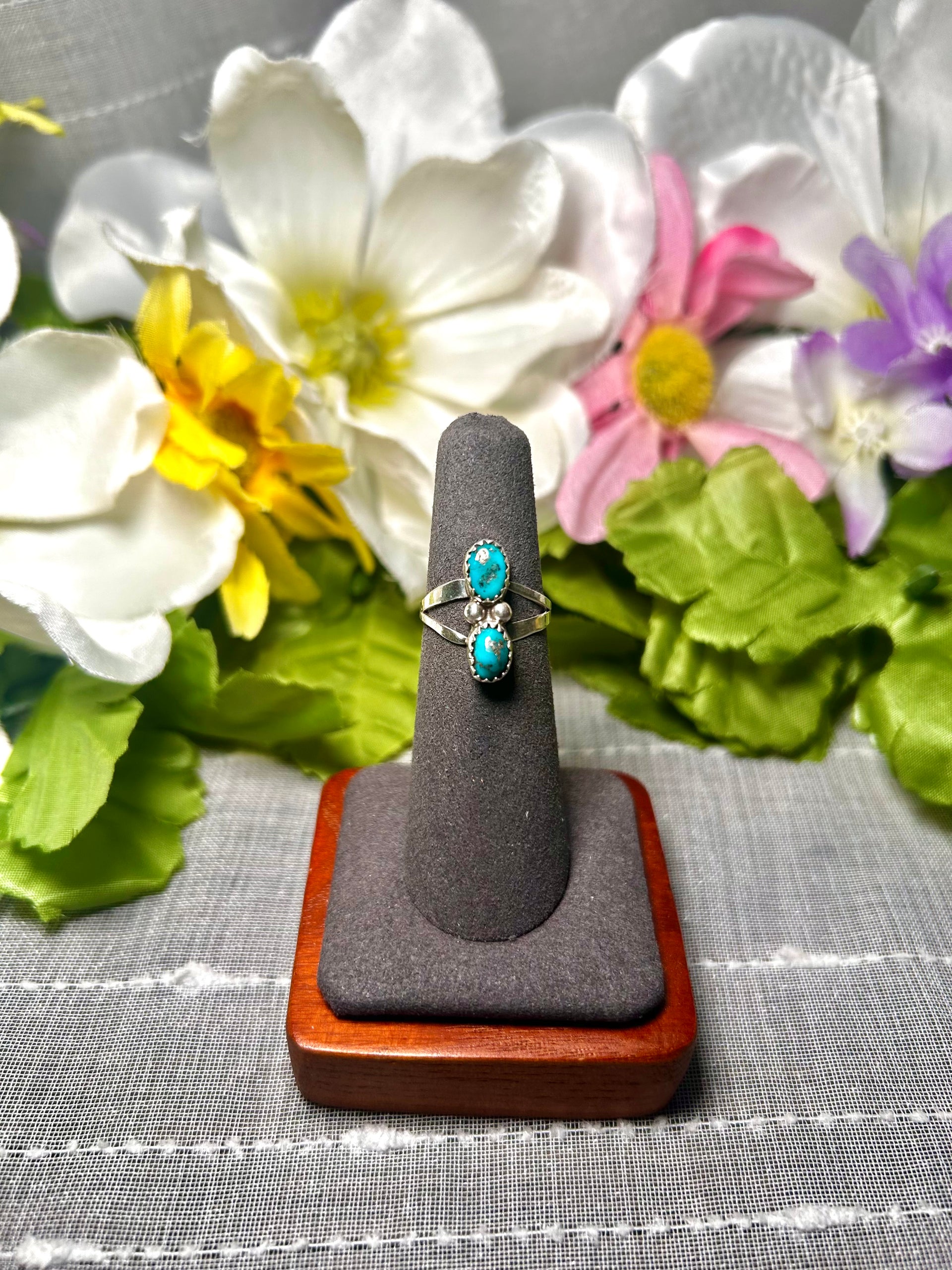 Navajo Made Kingman Turquoise & Sterling Silver Ring Size 5.5