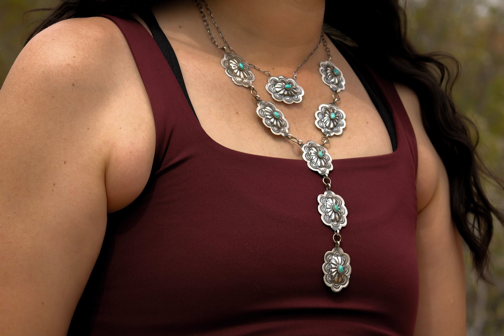 Lavina Benally Kingman Turquoise & Sterling Silver Concho Necklace Set