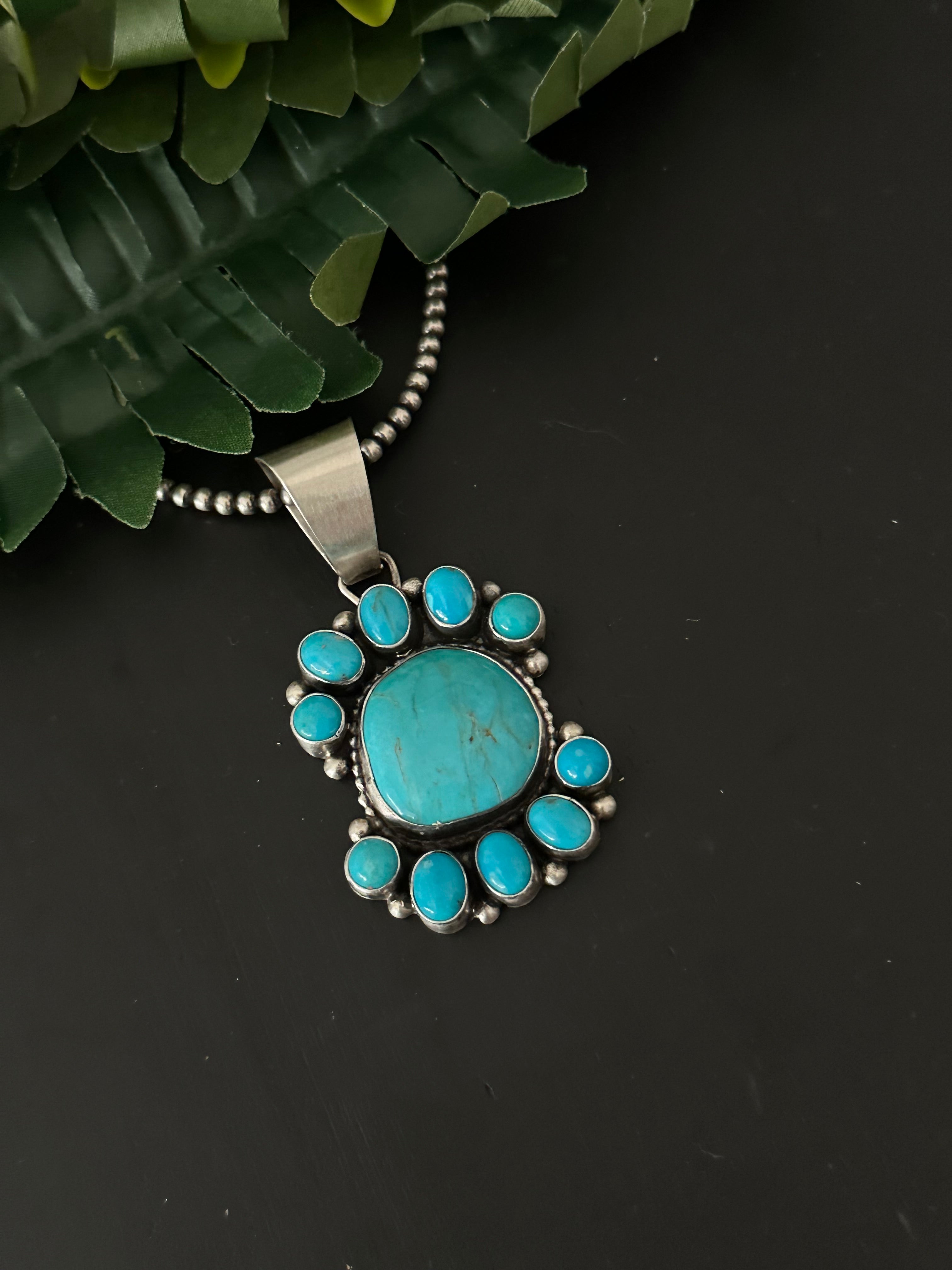 Sheila Becenti Blue Ridge Turquoise & Sterling Silver Pendant.