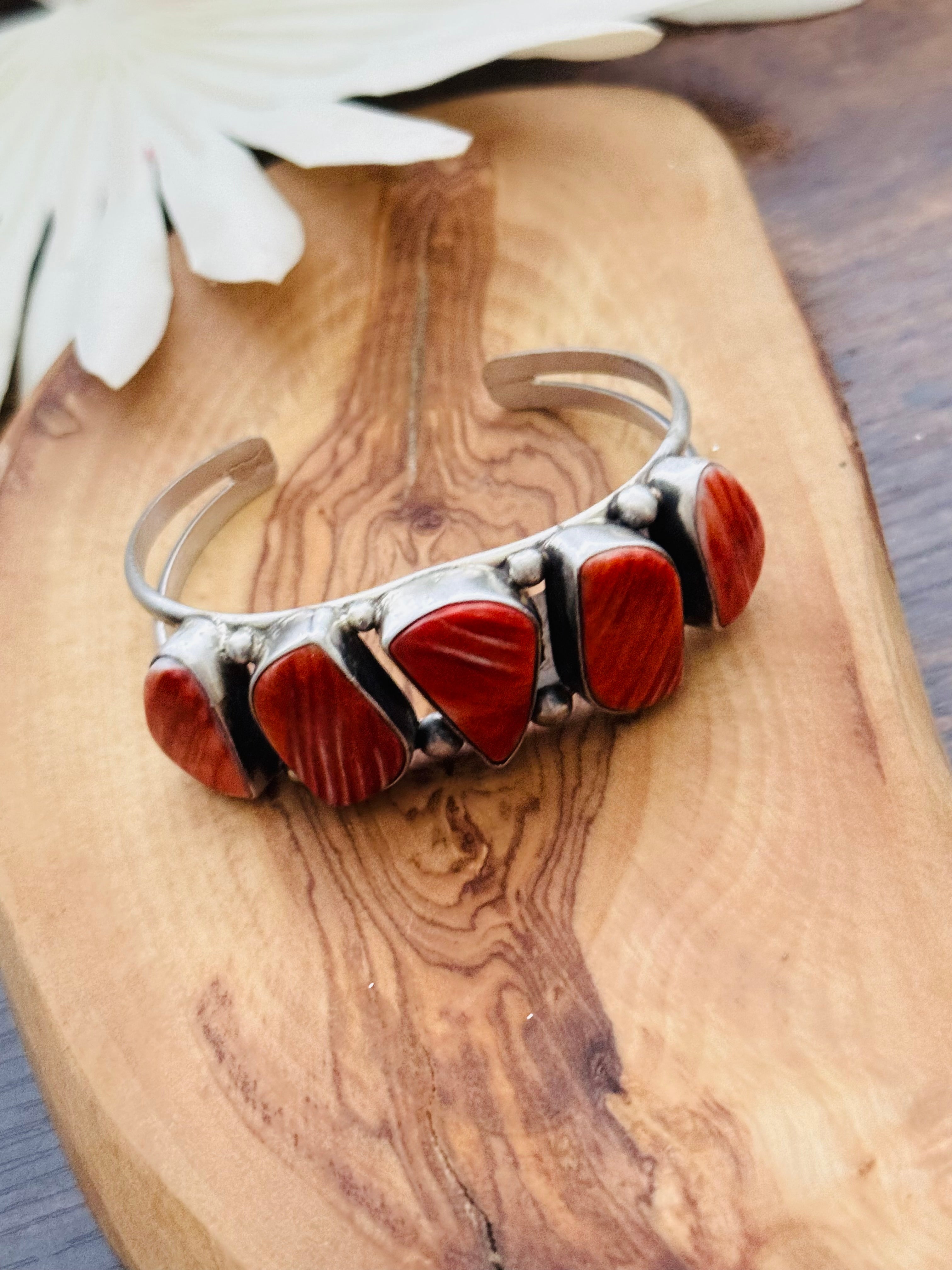 Augustine Largo Red Spiny Oyster & Sterling Silver Cuff Bracelet