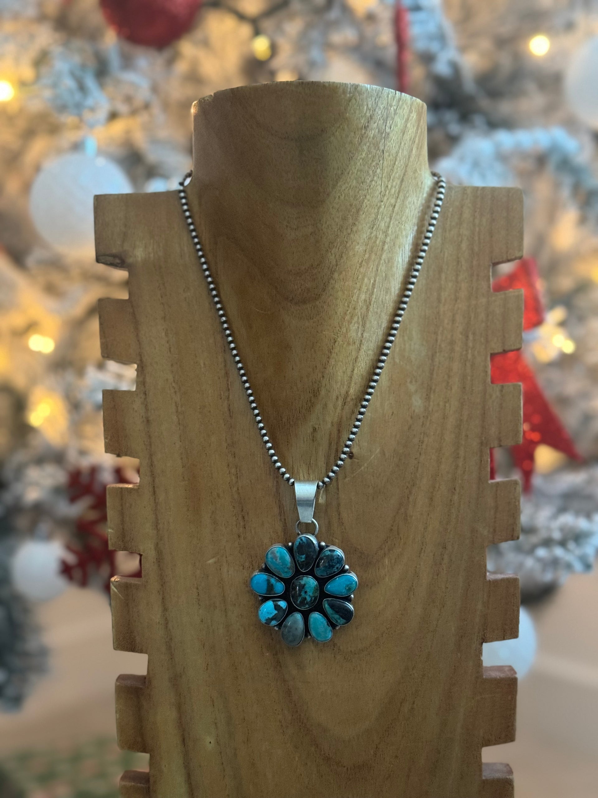 Blaine Yellowhorse Mixed Turquoise & Sterling Silver Cluster Pendant