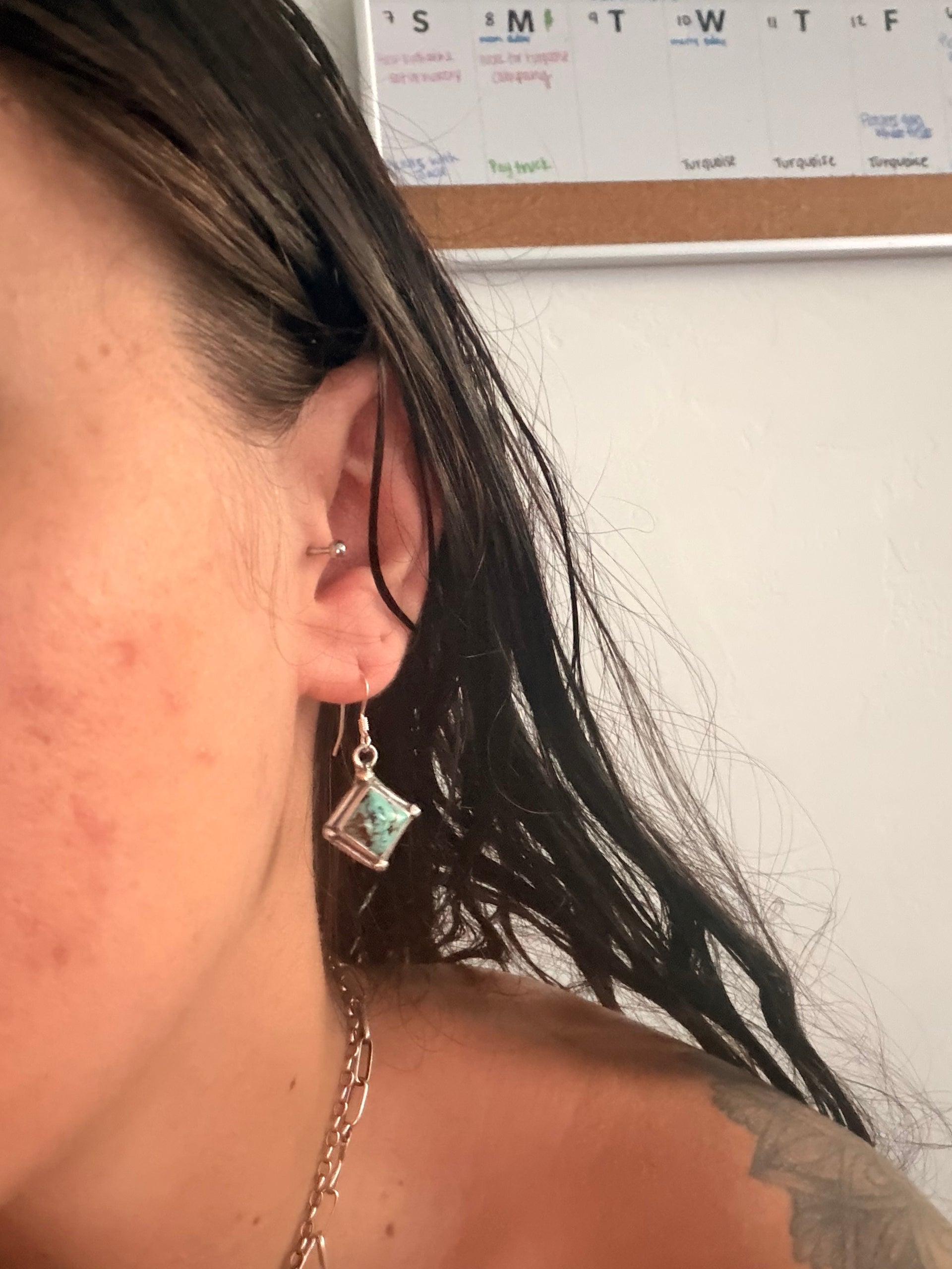 Navajo Made Kingman Turquoise & Sterling Silver Dangle Earrings