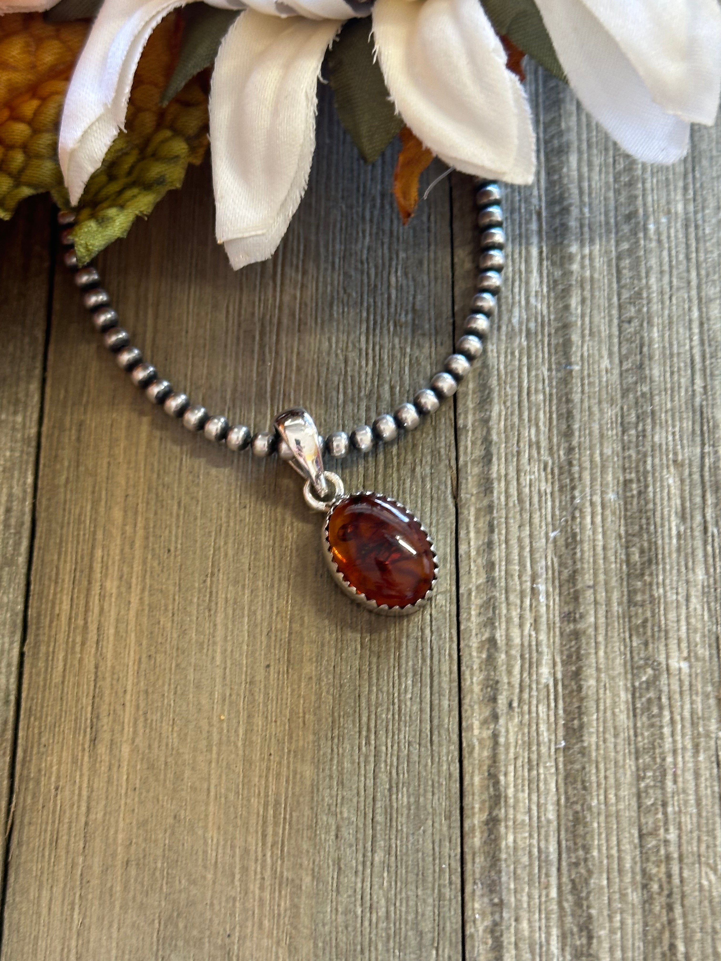 Southwest Handmade Amber & Sterling Silver Pendant