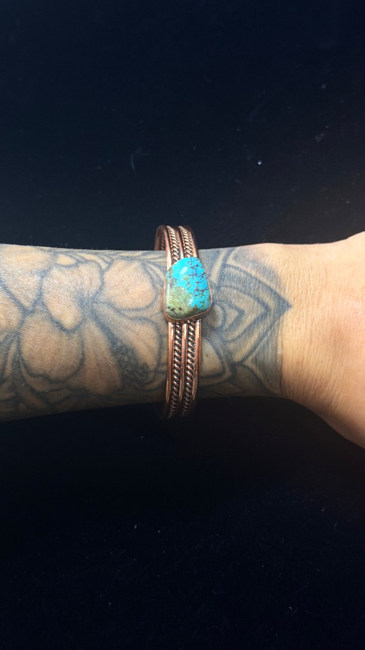 Navajo Made Kingman Turquoise & Copper Cuff Bracelet