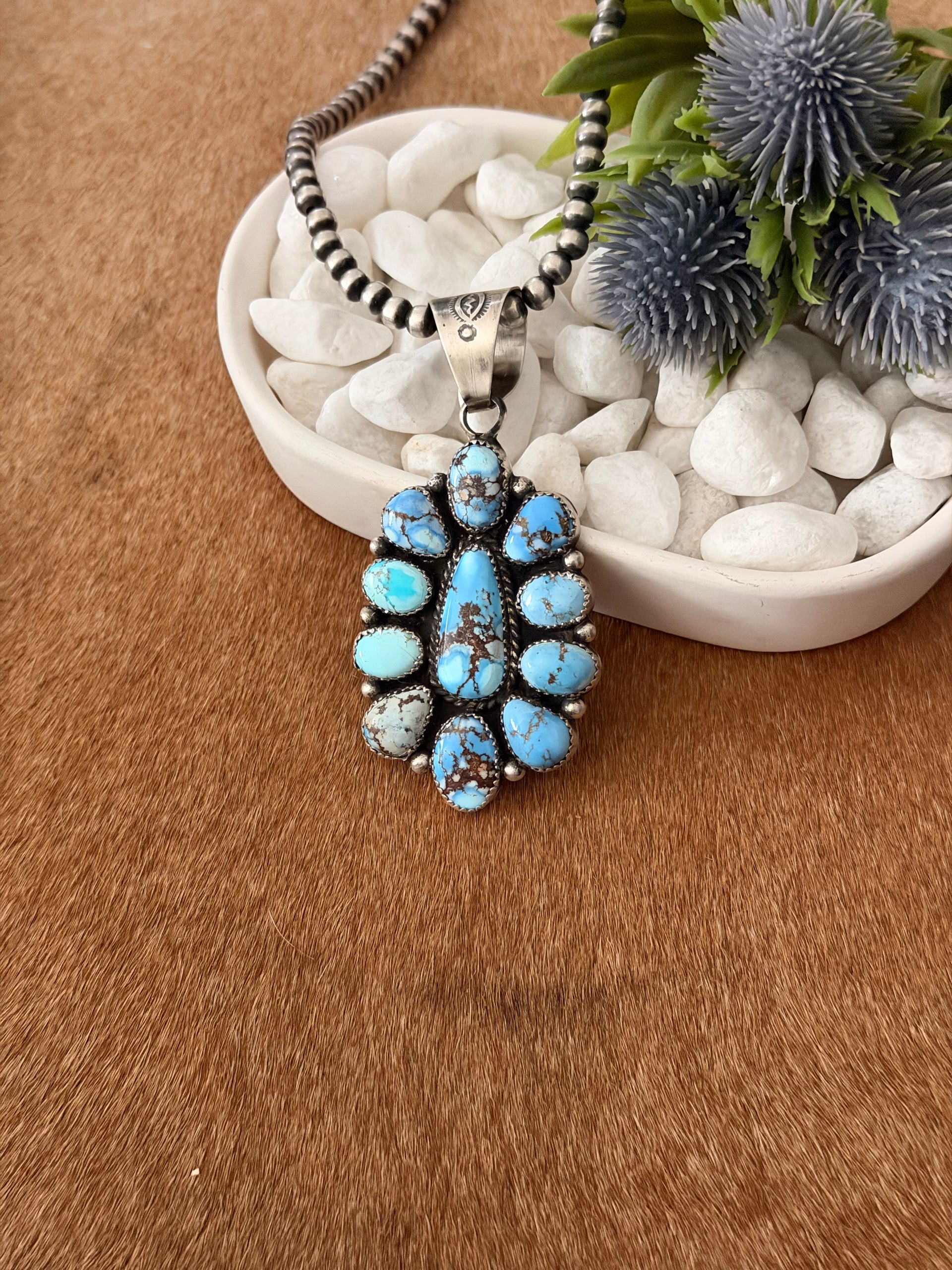 Annie Spencer Golden Hills Turquoise & Sterling Silver Cluster Pendant