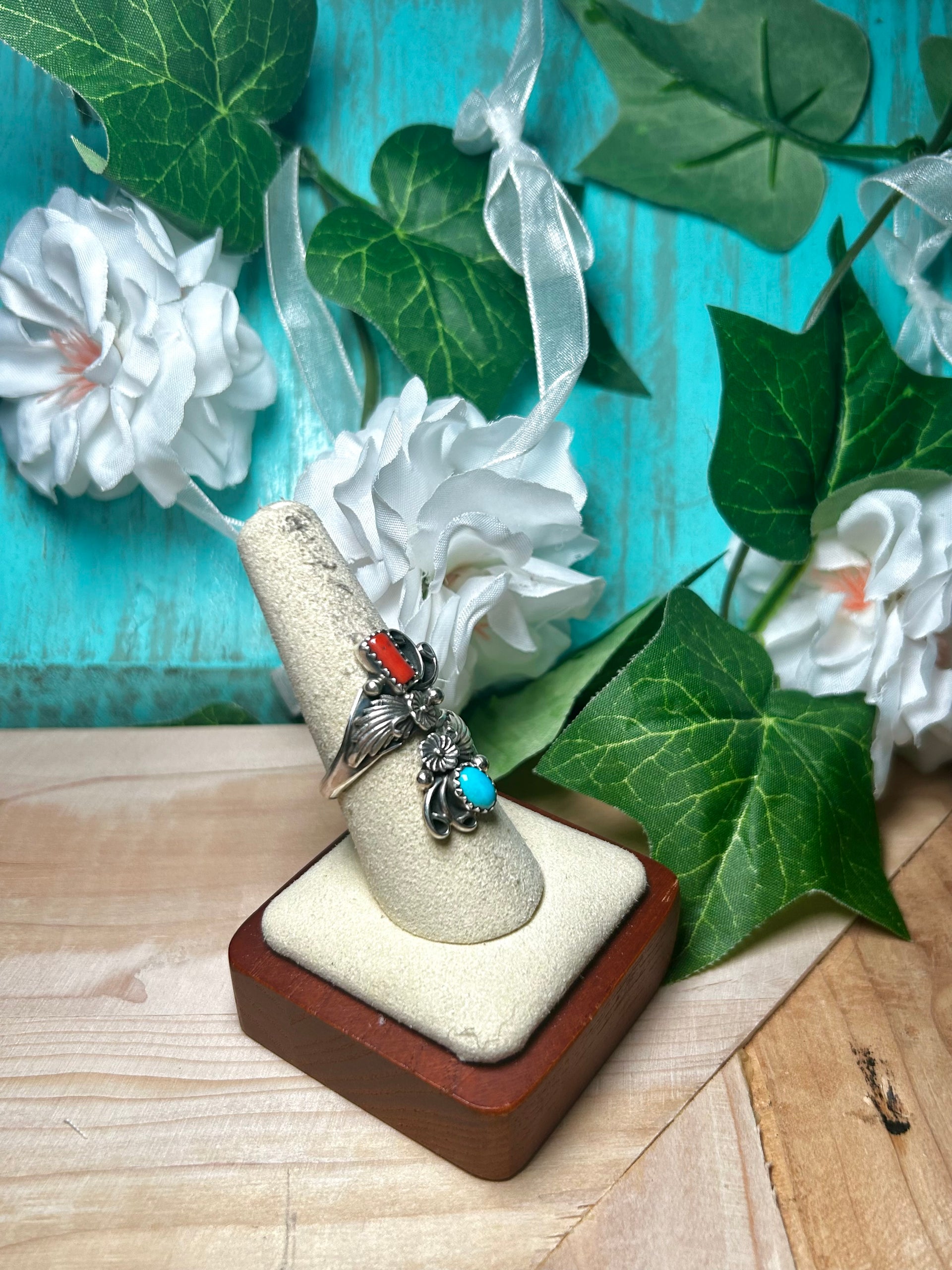 Navajo Made Multi Stone & Sterling Silver Adjustable Ring